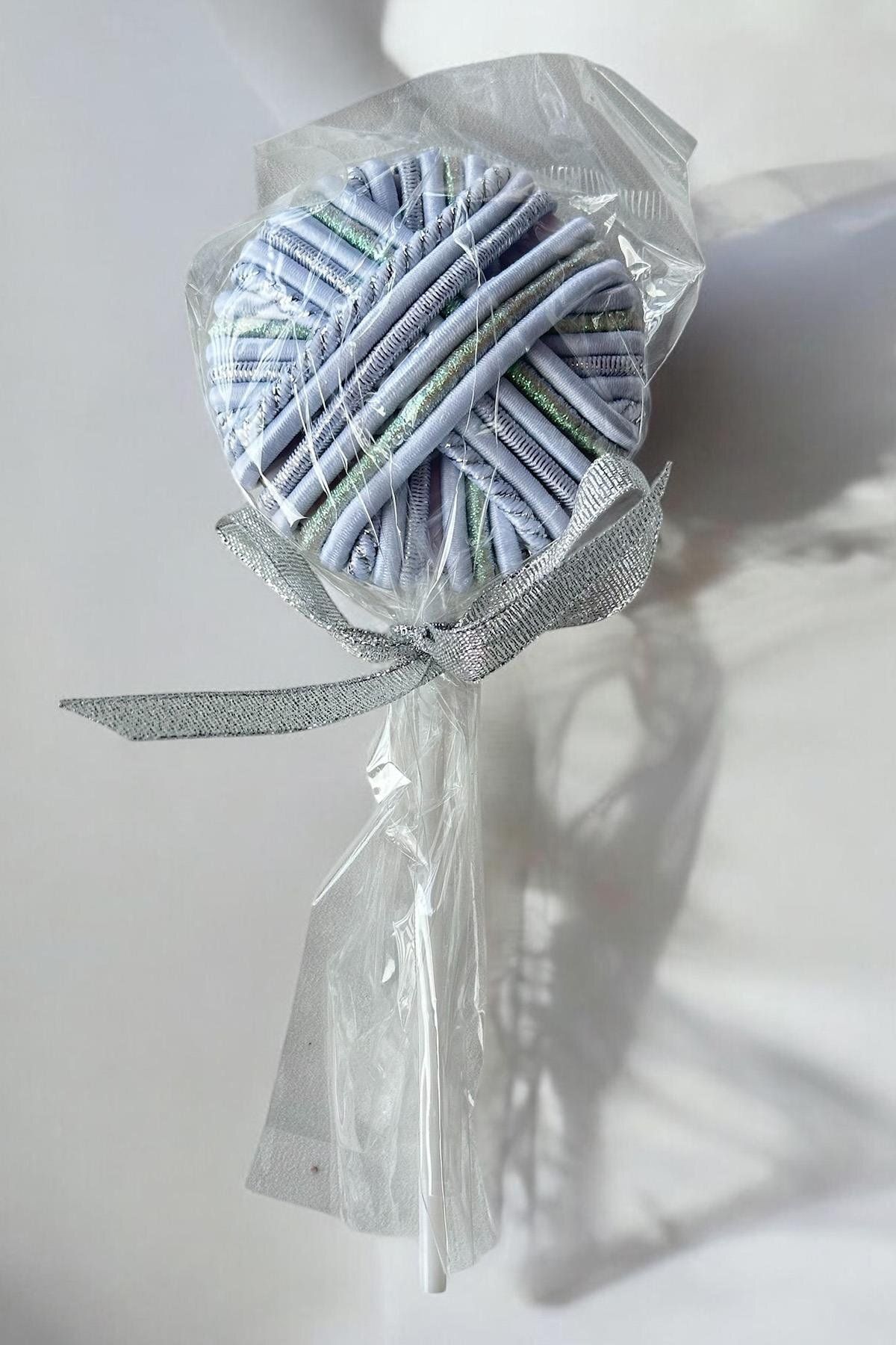 TAKIŞTIR Beyaz Ve Gri Renk Lolipop Figürlü Lastik Toka Set