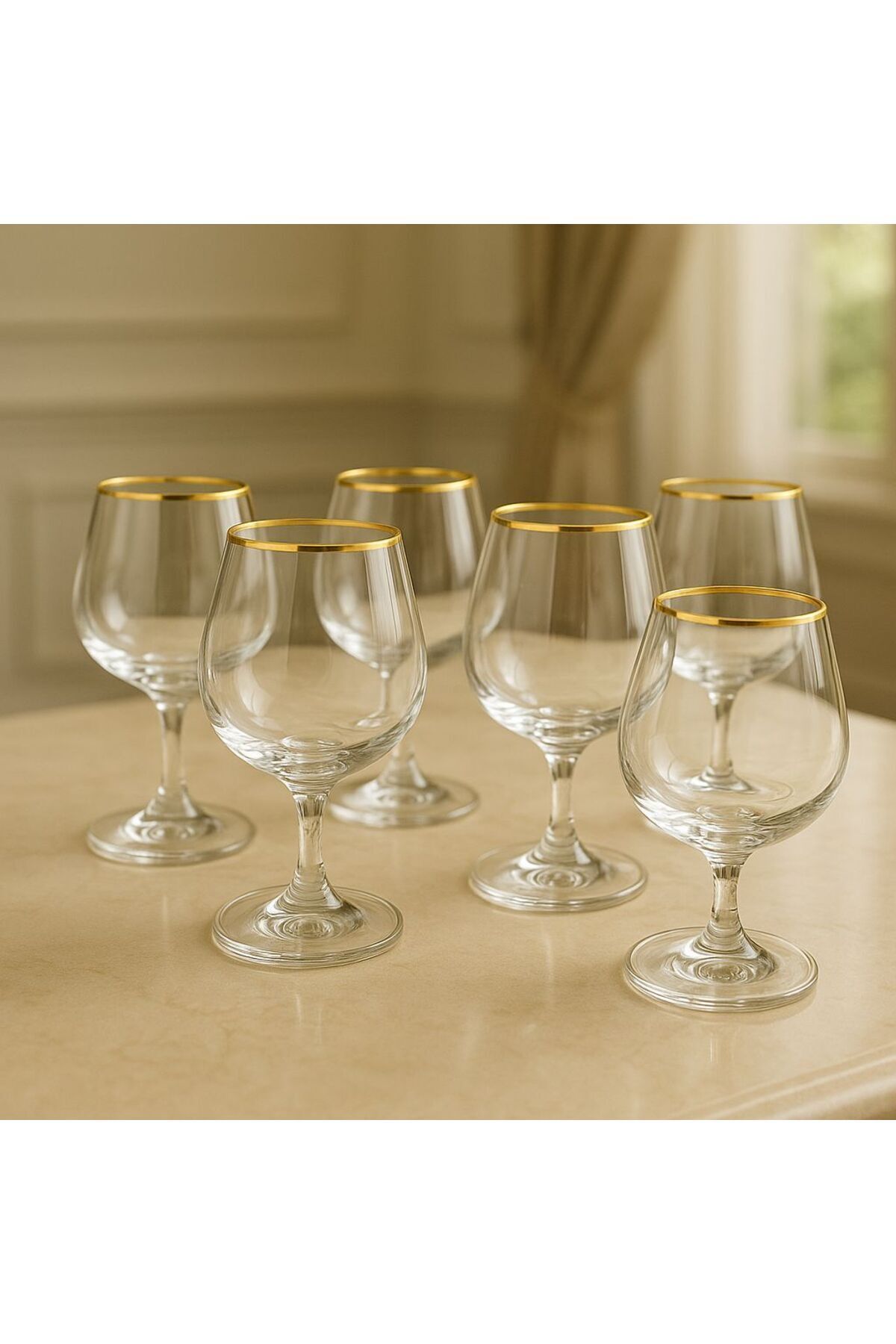 Hanedanev Altın Yaldızlı Kahve Yanı Su Bardağı Kristal Kısa Ayaklı Bardak 250 ml 6 Adet