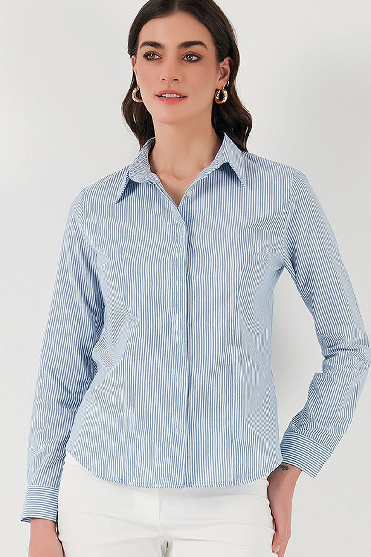 Ottawe Slim Fit Bel Oturtmalı Kalıp Düğmeli Uzun Kollu Yakalı Casual Polin Gömlek