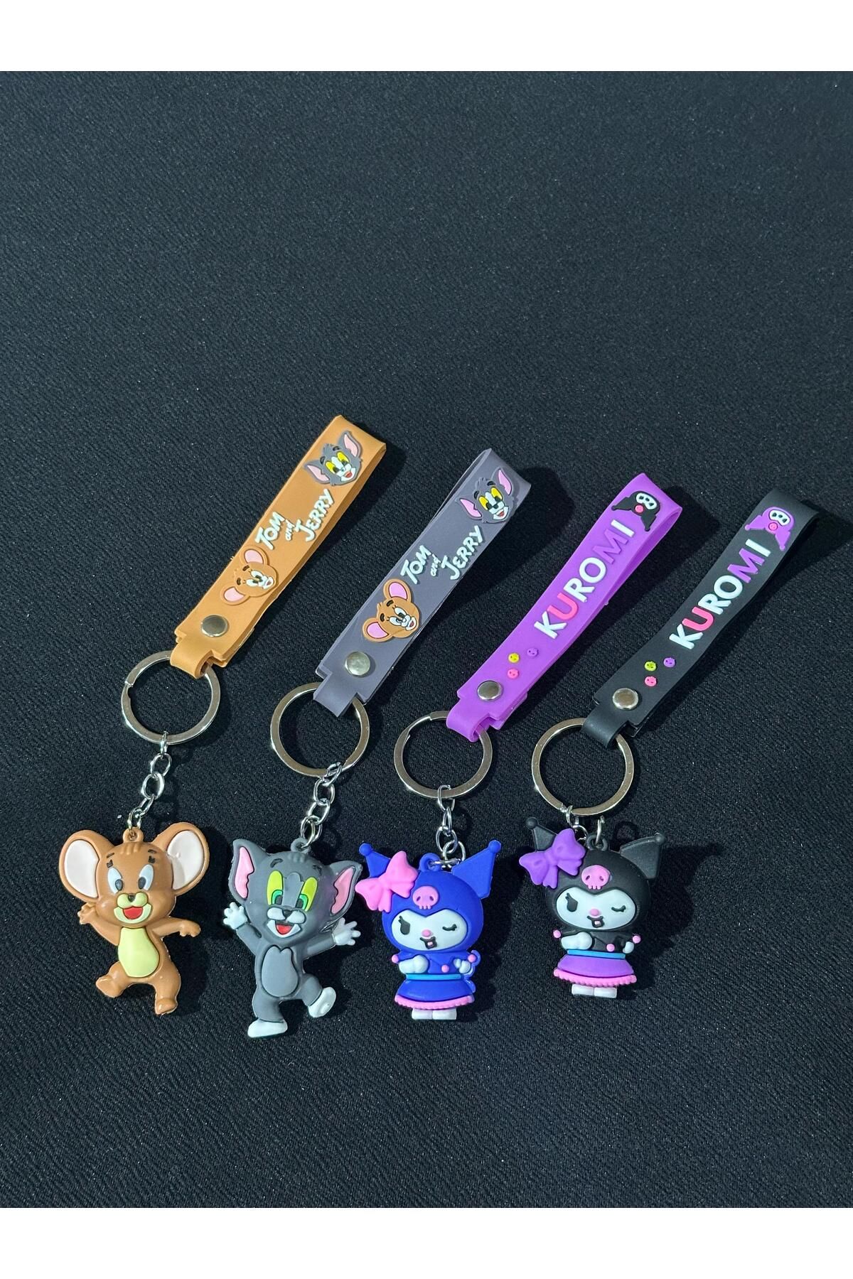 wheezing Kuromi & Tom ve Jerry 3D Silikon Anahtarlık ve Çanta Aksesuarı (4'lü Set)
