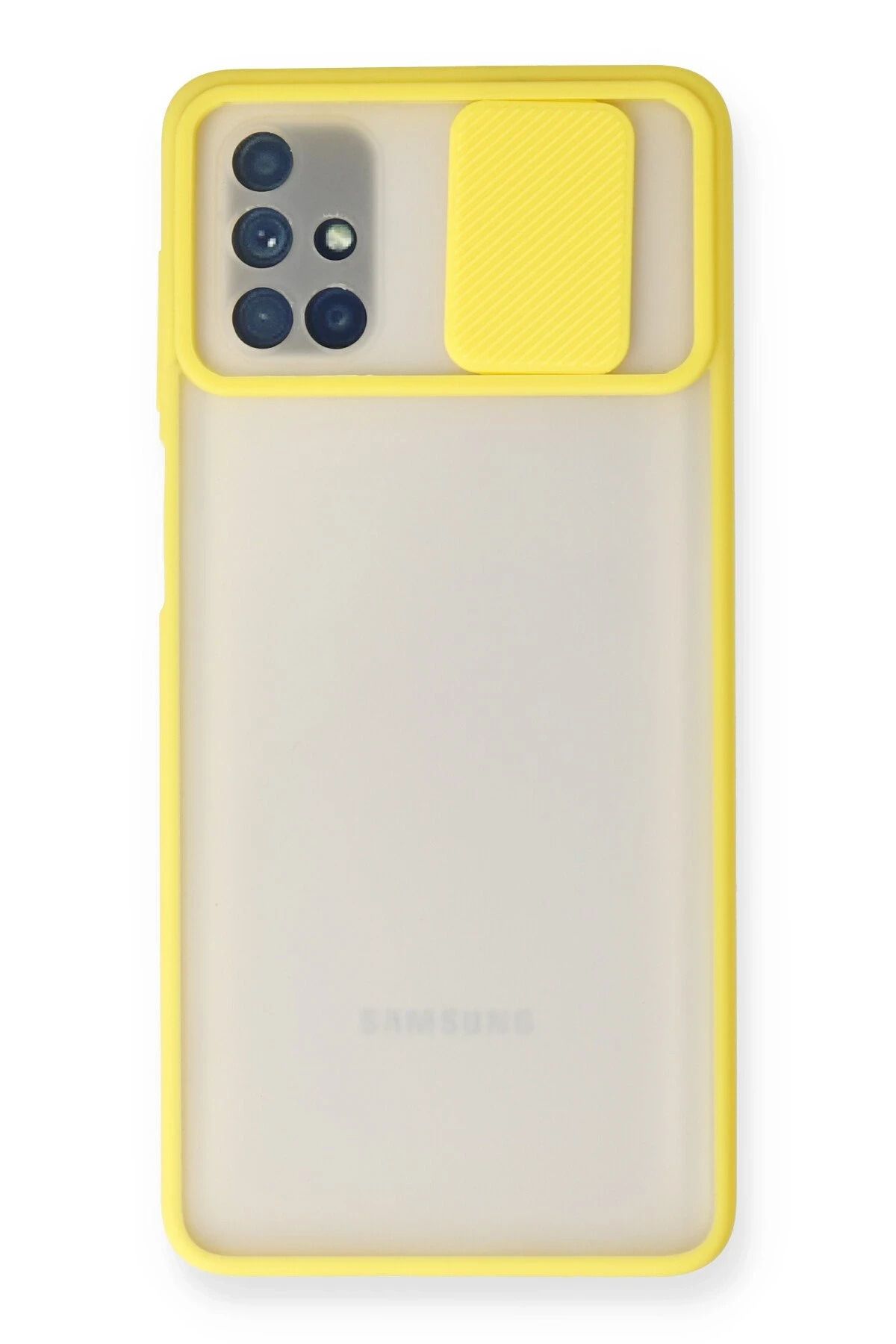 NewFace Samsung Galaxy M51 Kılıf Palm Buzlu Kamera Sürgülü Silikon - Sarı HNZRN