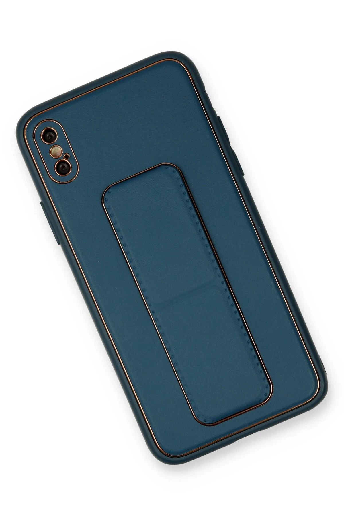 cepmoda iPhonE X & XS | Coco STANDLI Deri Silikon Telefon Kılıfı - Lüx ve Dayanıklı Kapak | MAVİ
