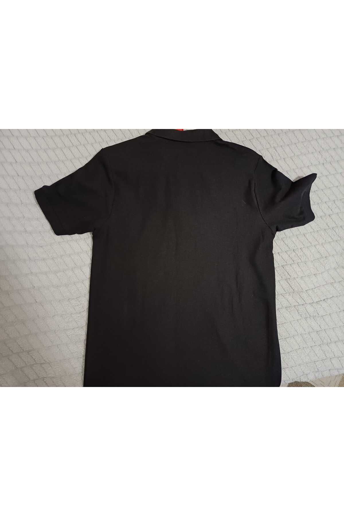 MODA Siyah Basic Pamuklu T-Shirt Polo Yaka