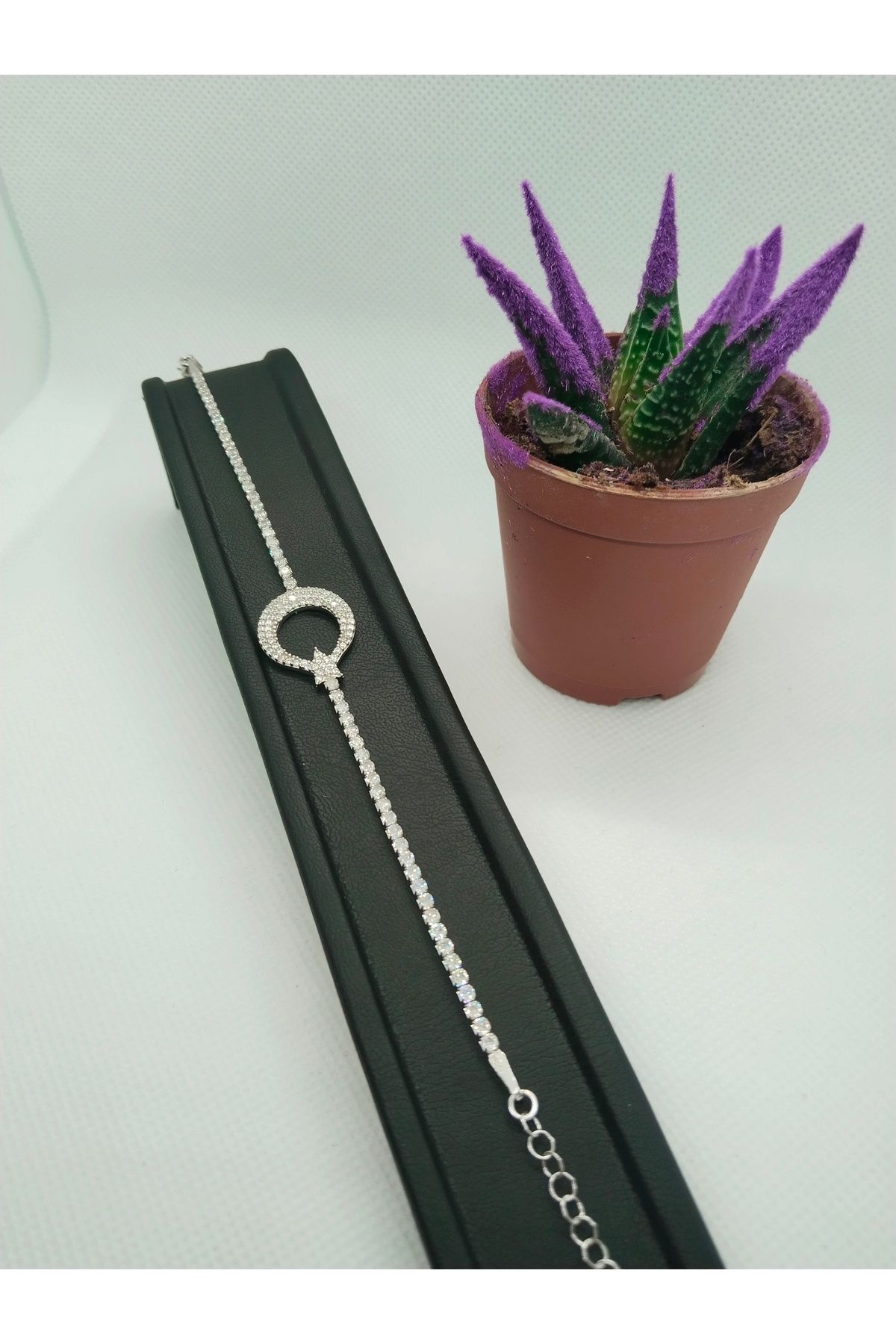 MehVa Silver 925 ayar gümüş zirkon taş rodyum kaplama ayyıldız kadın bilekliği
