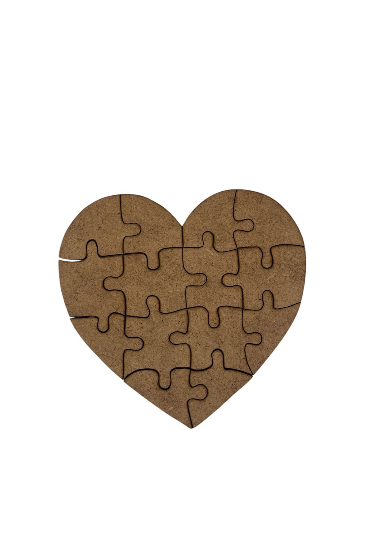 OES HOME 14 Parça 2'li Kalp Puzzle Ahşap Set Boyamaya Uygun Sanat Hobi