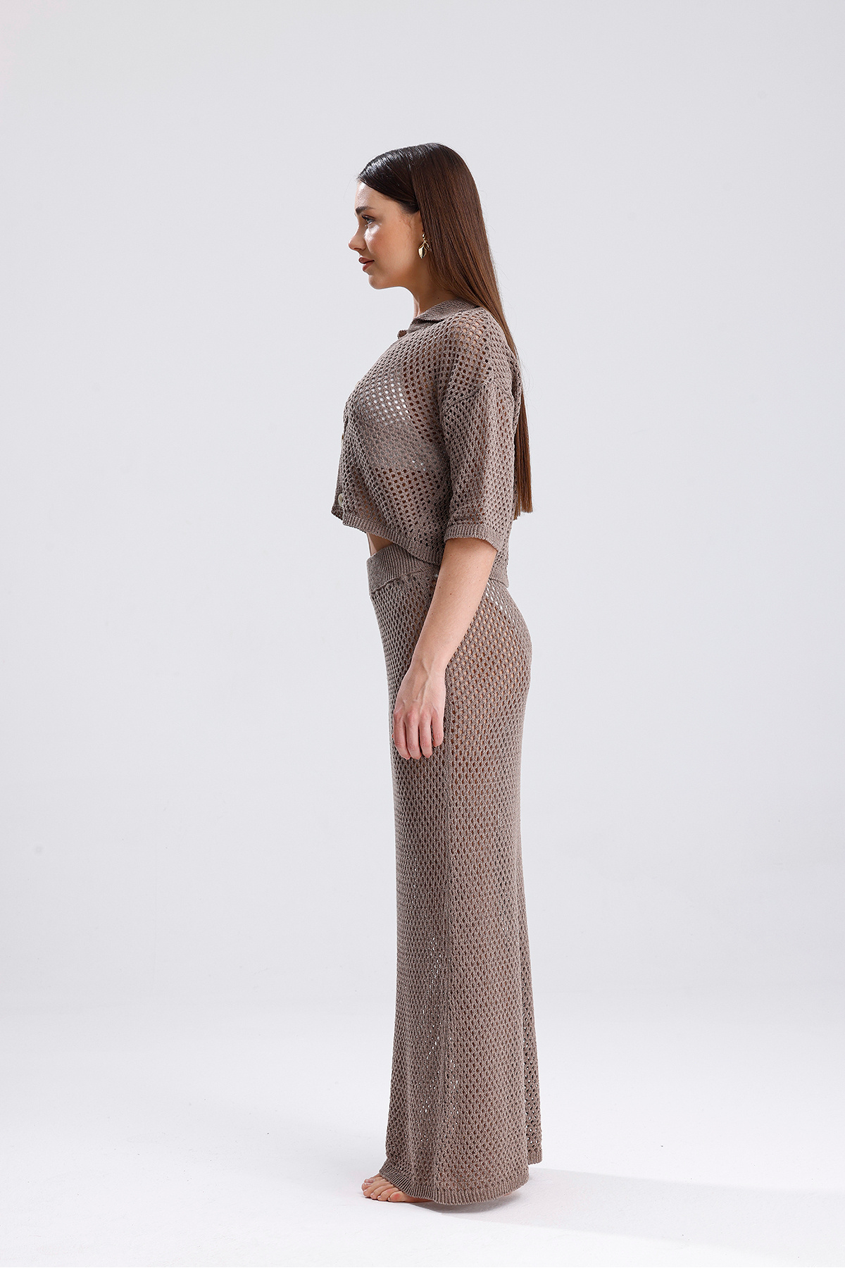 YUGA KNİTTİNG-Women's Knitwear Knitted Combined Beach Dress 2