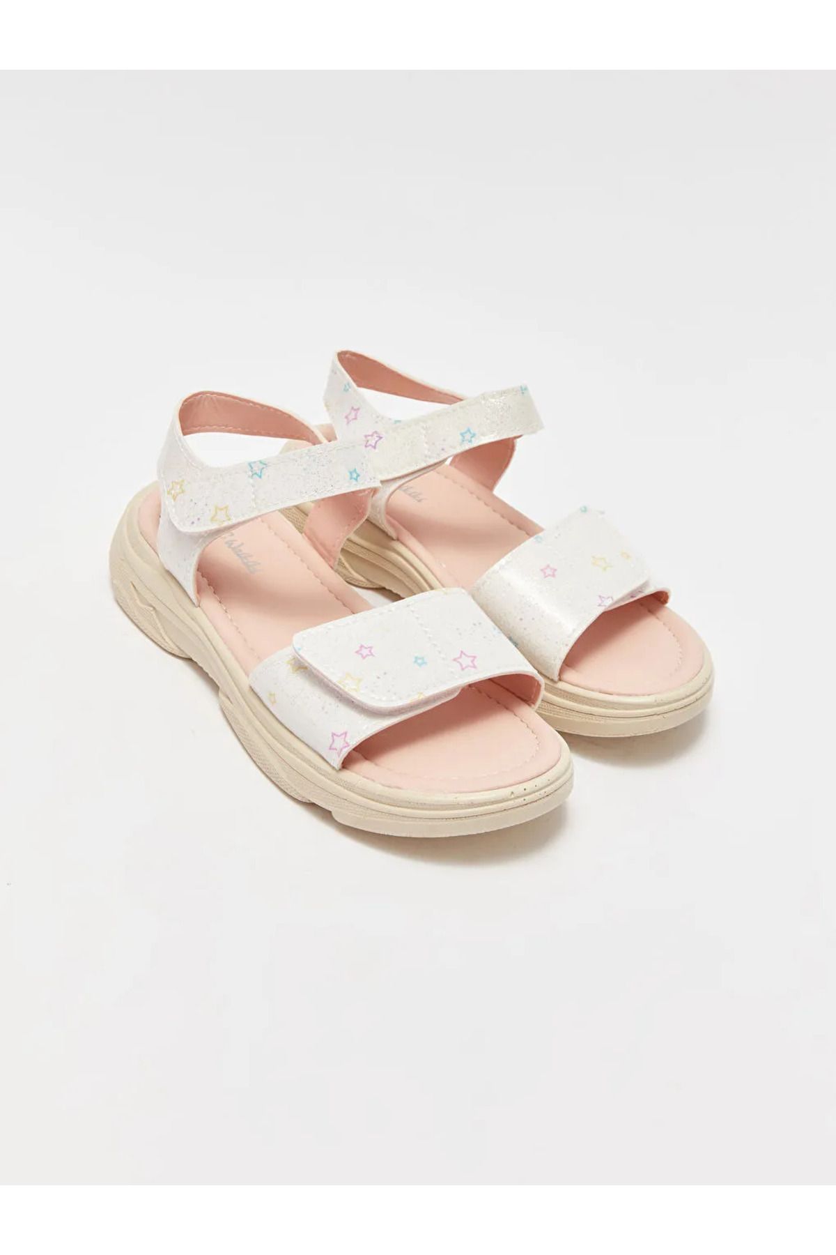 LC Waikiki LCW STEPS Beyaz Cırt Cırtlı Çift Bantlı Kız Çocuk Sandalet