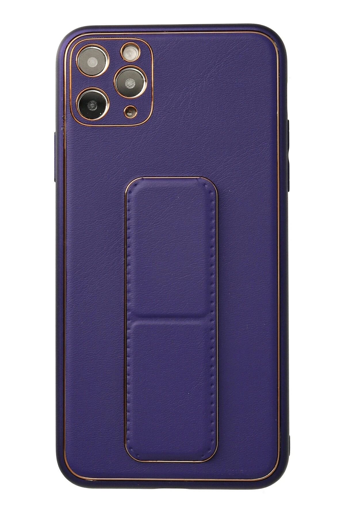 NewFace iPhone 11 Pro Max Kılıf Coco Deri Standlı Kapak - Mor HNZRN