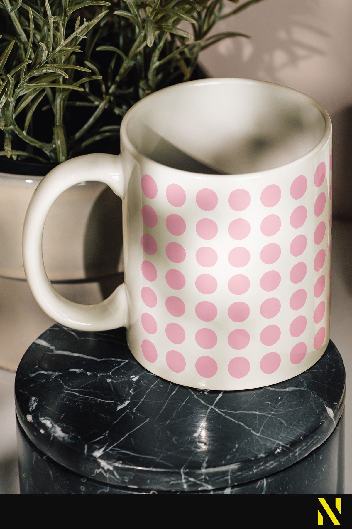 nilizma Pembe Renkli Dot Nokta Desenli Kupa Bardak Mug 330 Ml