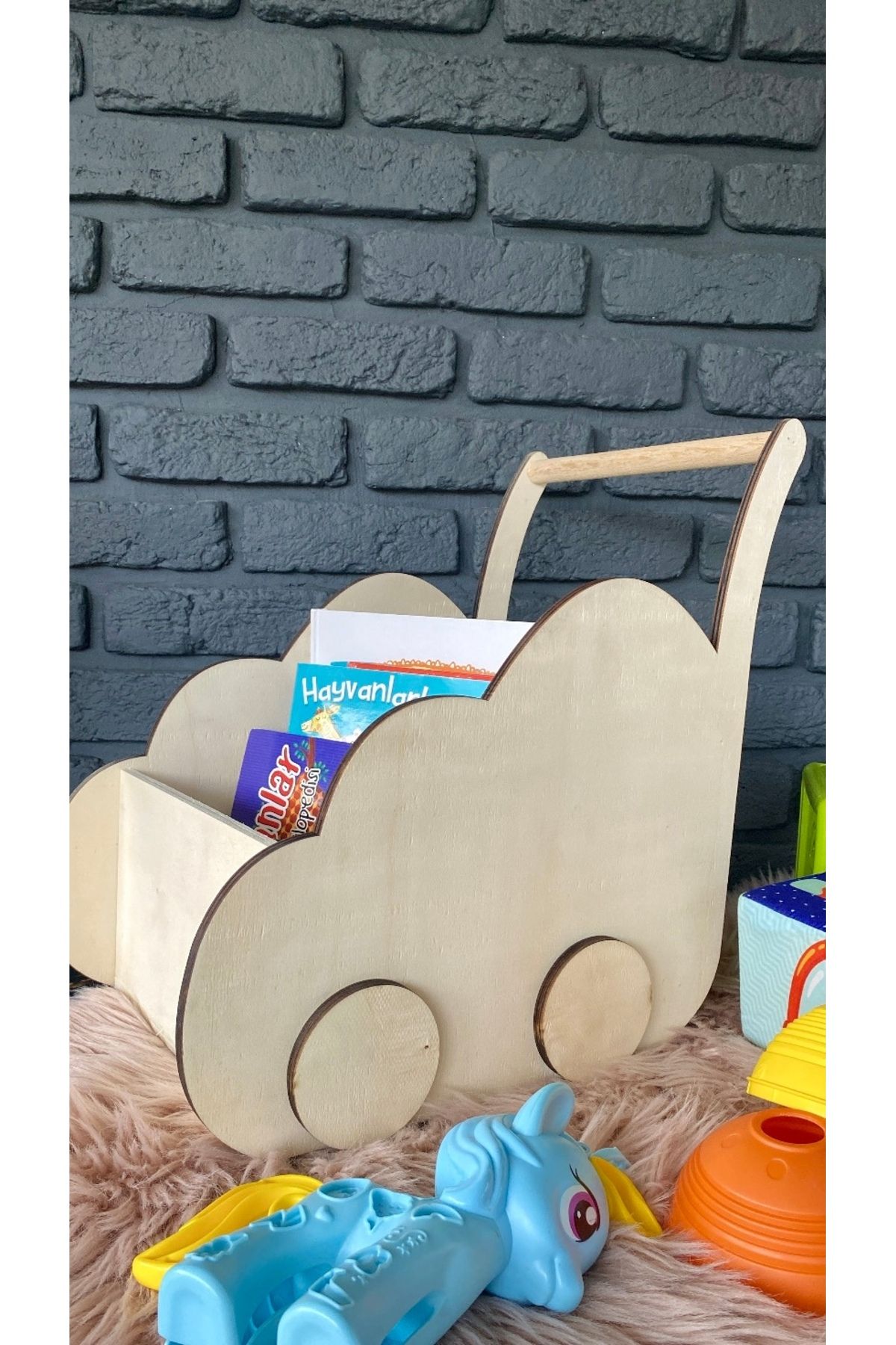 LNDHOME STORE LND HOME STORE Montessori Ahşap Oyuncak ve Kitap Kutusu/Düzenleyici-Araba2