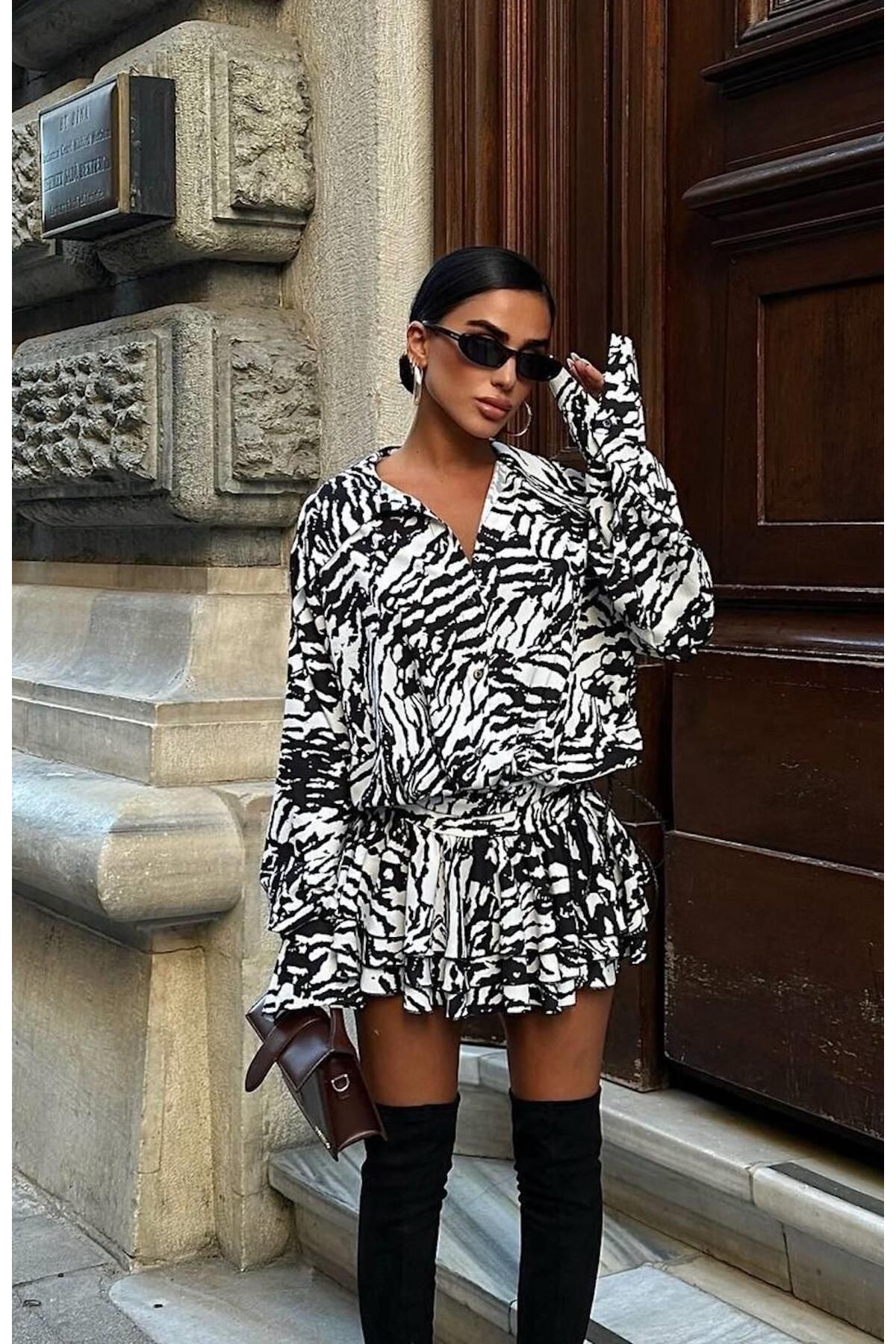 Anisa Diko Zebra Desen Gömlek Elbise
