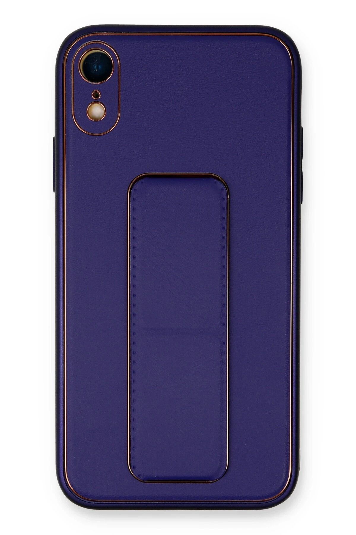 NewFace iPhone XR Kılıf Coco Deri Standlı Kapak - Mor JOJUA