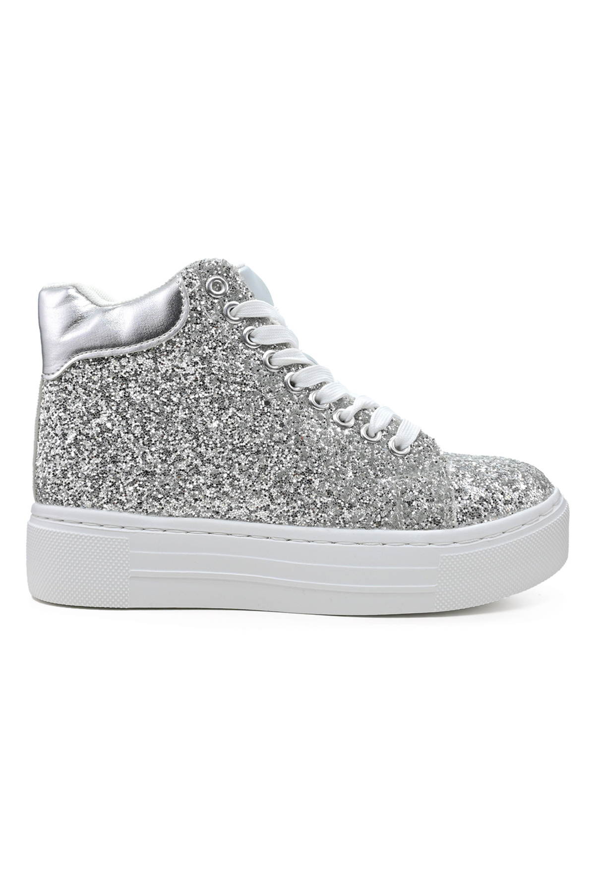 Tmall-Women's high-top sneakers, D1313, Made of eco-leather, Glitter, Silver 1