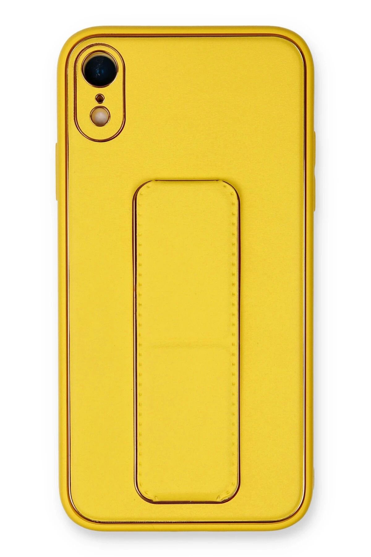 NewFace iPhone XR Kılıf Coco Deri Standlı Kapak - Sarı NRMSA