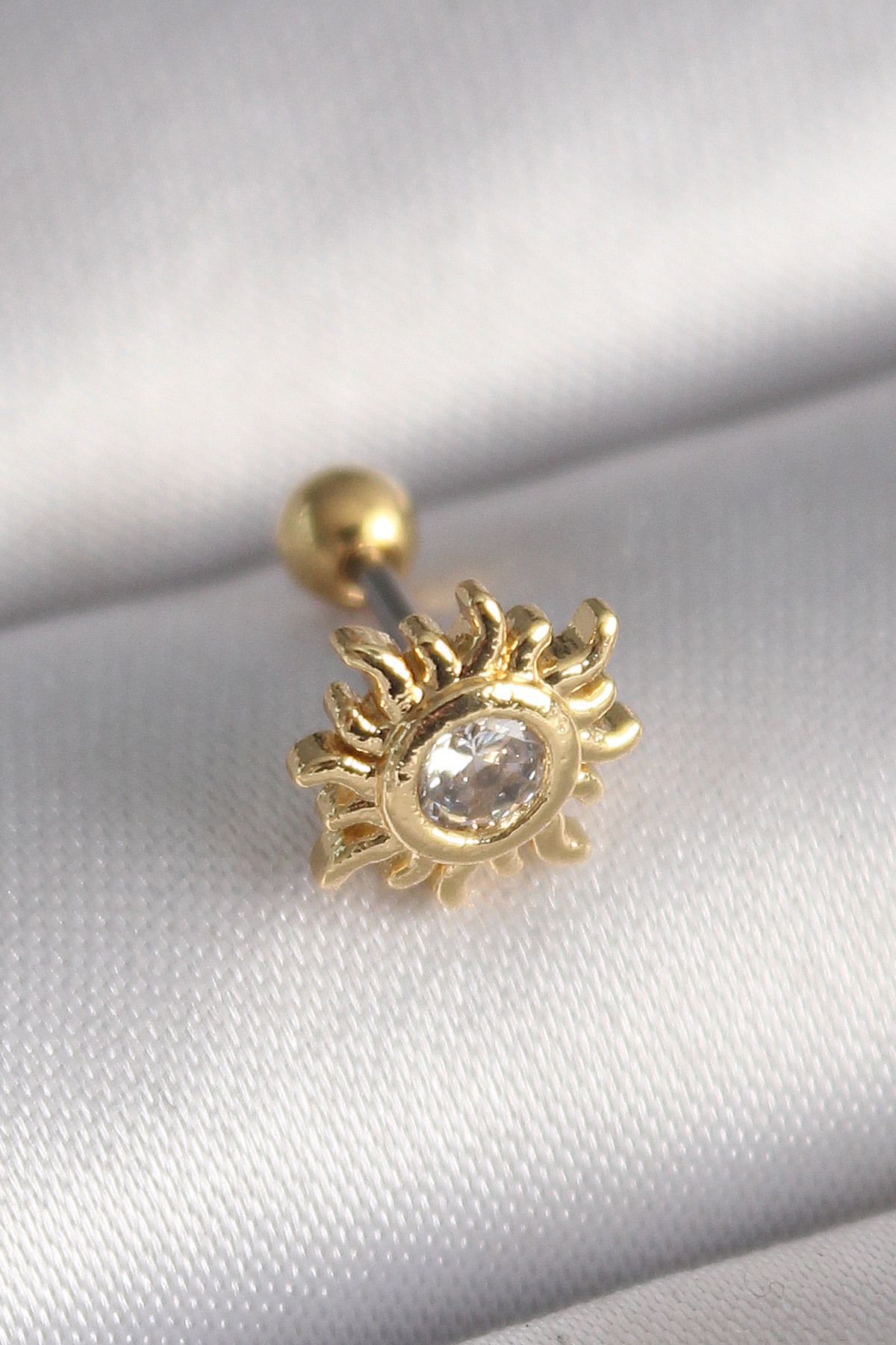 MAYAS 316L Çelik Gold Renk Zirkon Taşlı Güneş Tragus Piercing