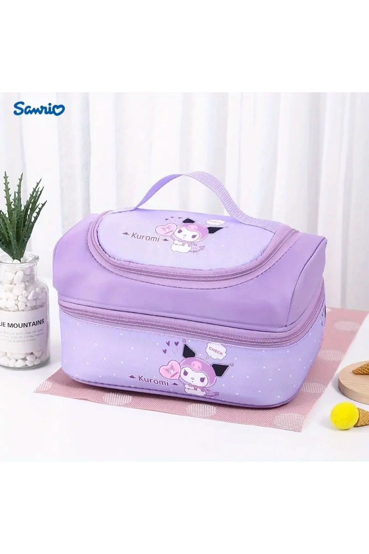 ada çanta kırtasiye Beslenme çantası geniş kapasiteli 2 bölmeli izoleli sıcak soğuk koruma kuromi figürlü (26*20*14cm)