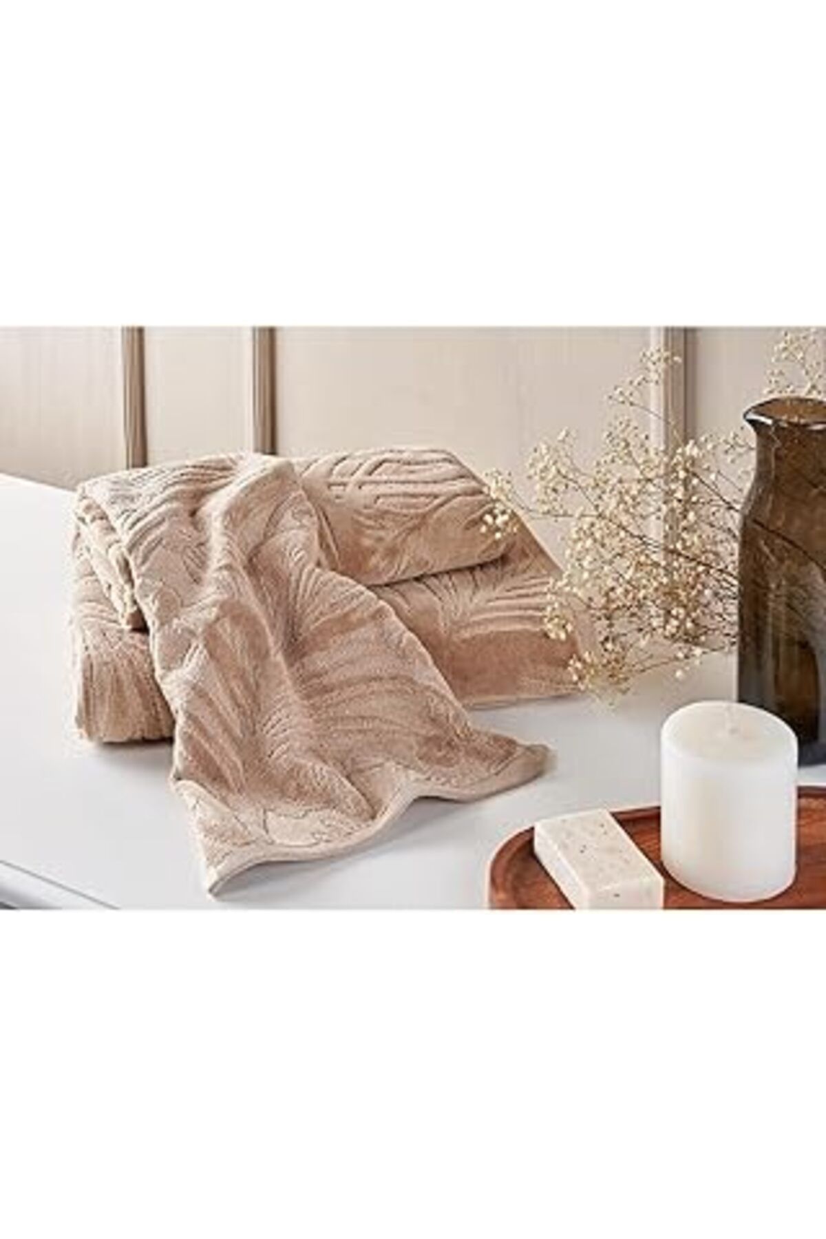 NZM TİCARET Marie Claire 3'lü Set Set Kadife Jakar Maya Bej