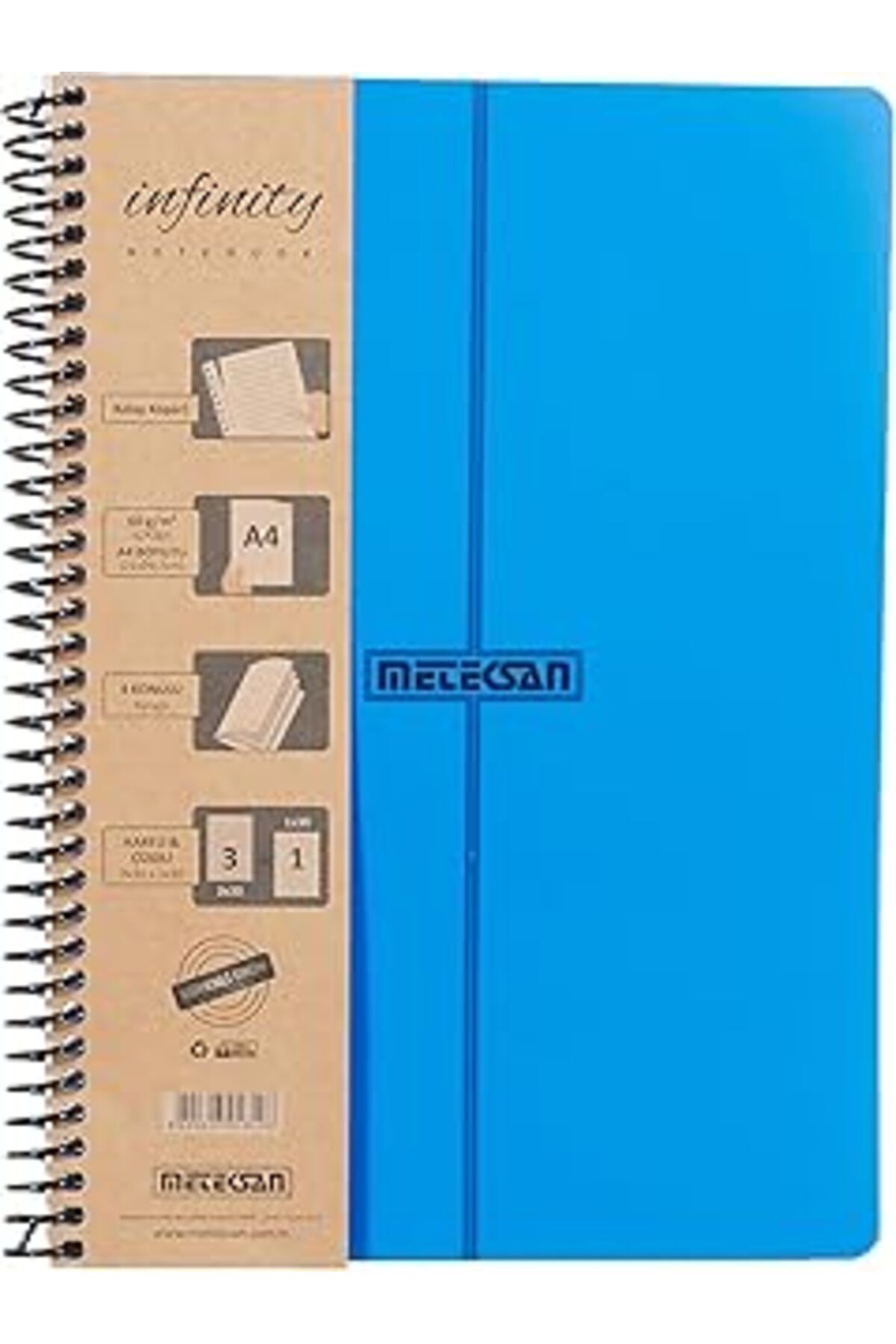 NZM TİCARET Meteksan Infinity Primary Serisi, A4, 4 Konulu (3 Kareli, 1 Çizgili) 120 Yaprak Pp Kapaklı Spiralli