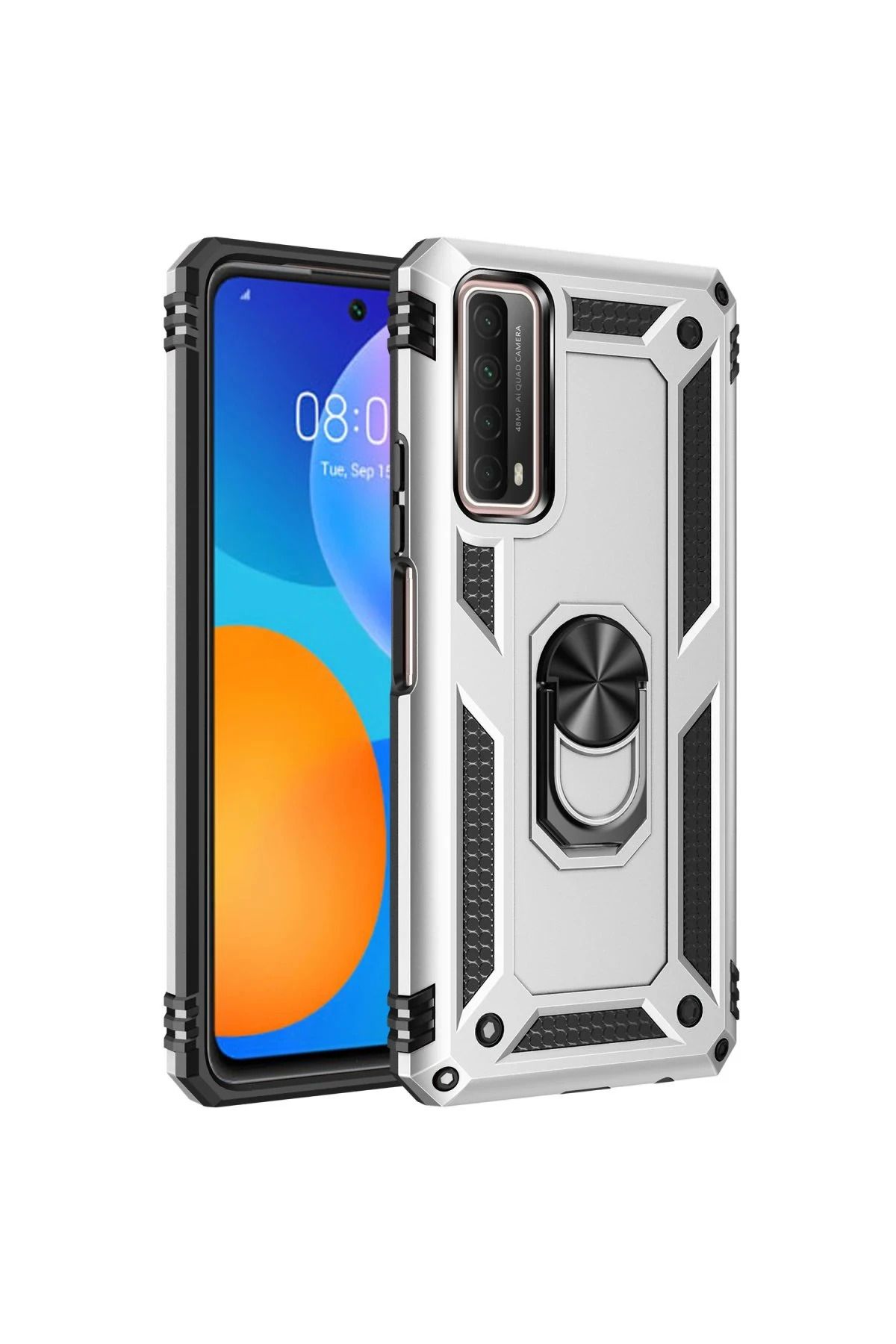NewFace Huawei P Smart 2021 Kılıf Sofya Yüzüklü Silikon Kapak - Gümüş HNZRN