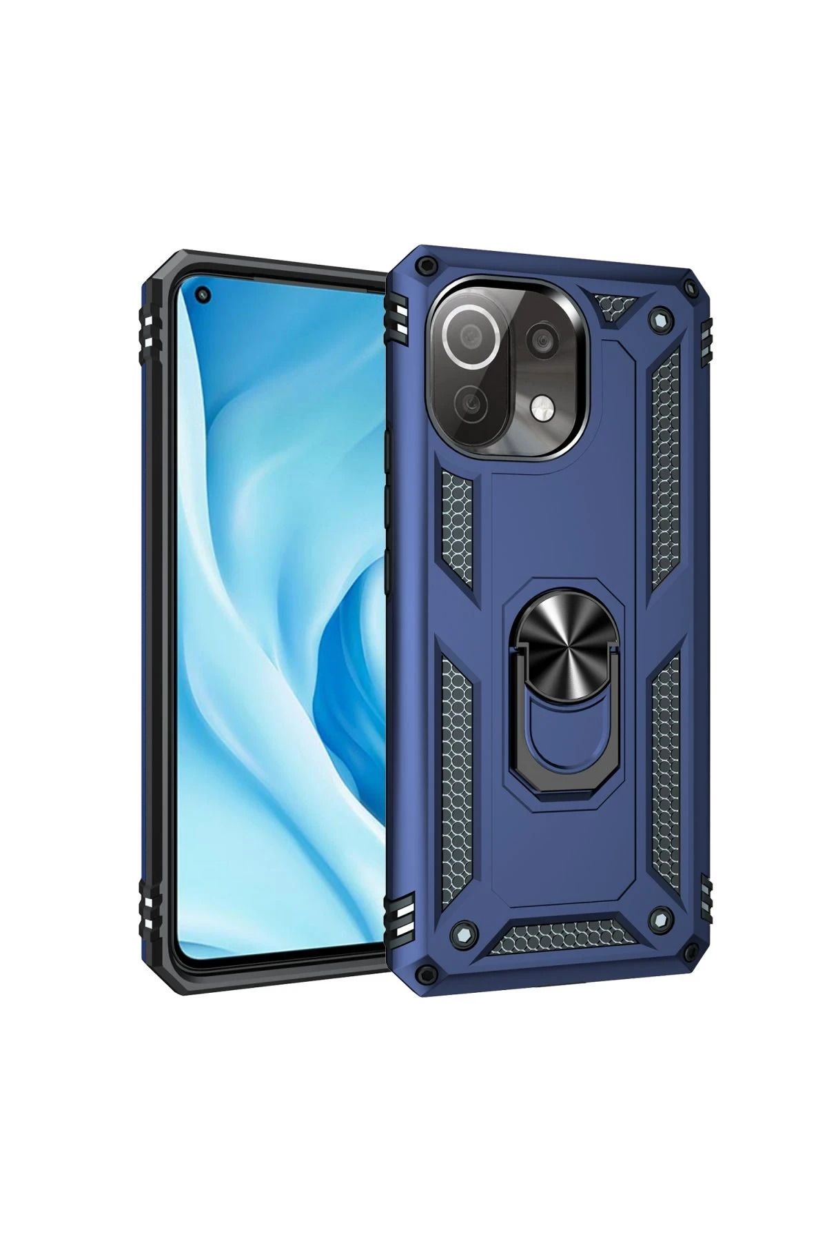 NewFace Xiaomi Mİ 11 Lite Kılıf Sofya Yüzüklü Silikon Kapak - Lacivert JOJUA