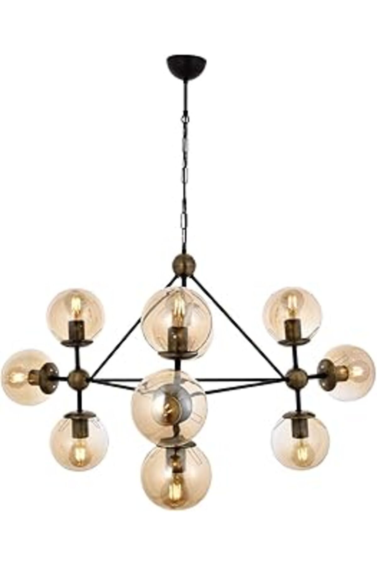 karadağsb Avonni Av-60163-10bsy Siyah Boyalı Modern Avize, E27, Metal, Cam, 100cm