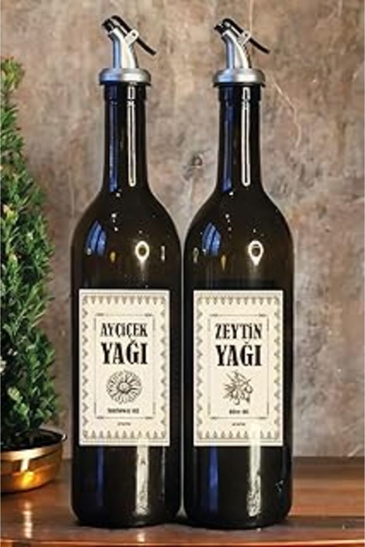 ASİTAN Cam Yağ Şişesi Seti 2'Li, 750 Ml Zeytinyağı & Ayçiçek Yağı Dispenseri, Su Geçirmez Etiketli, Sızdır