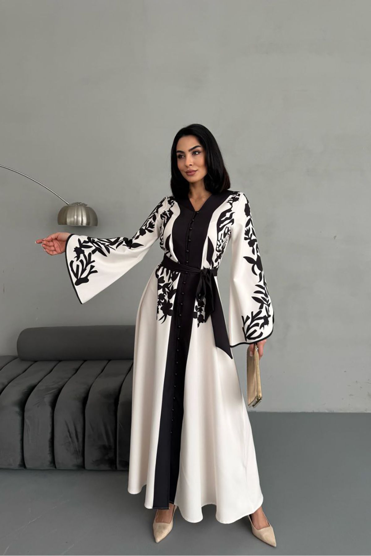 XXL BUTİK XXL Butik kadın siyah kuşaklı maxi boy elbise X-NBMS2507