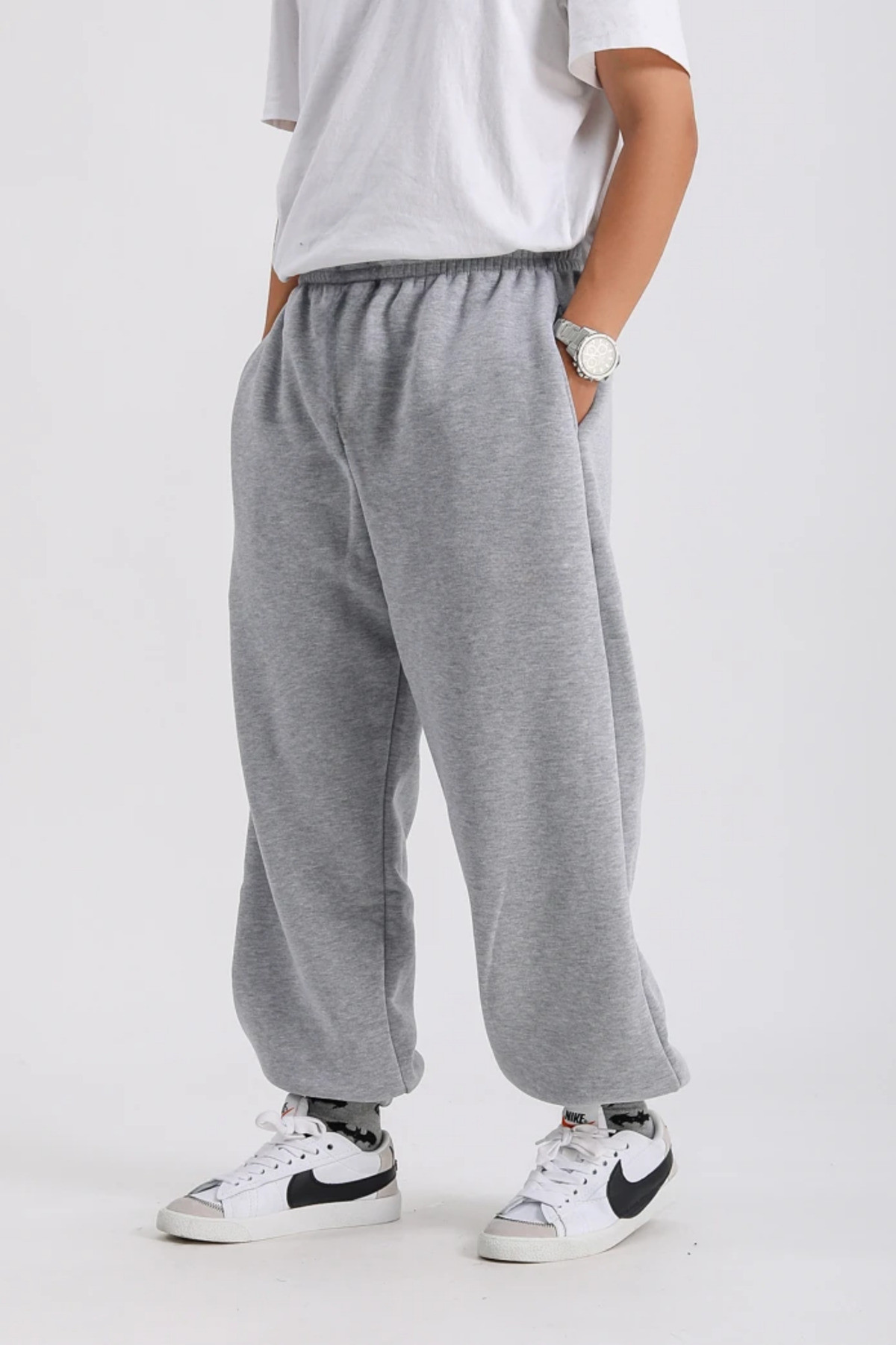 vladivosto-Plus Size 3 Thread Grey-Black Anthracite Oversize Sweatpants - Elastic Loose Fit 2