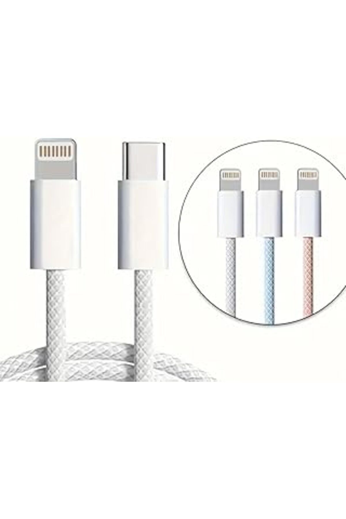 Pazarcan Sirius Type-C’Den Lightning Örgü Kablo, 1 Metre Beyaz, 27W Hızlı Şarj Ve Veri Aktarımı, Apple Cihaz