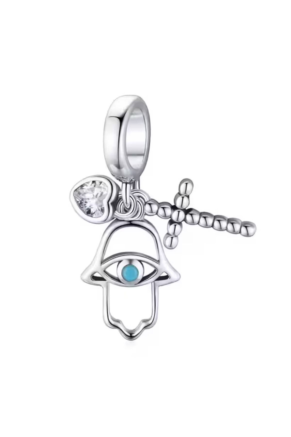 PileaD HAMSA ELİ HAÇ KALP SALLANTILI GÜMÜŞ CHARM