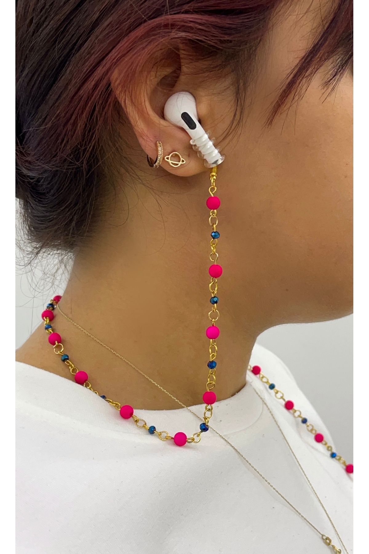 Alien Tailor Airpods vb. bluetooth kulaklık askısı ipi boyunluk aksesuar pembe mavi