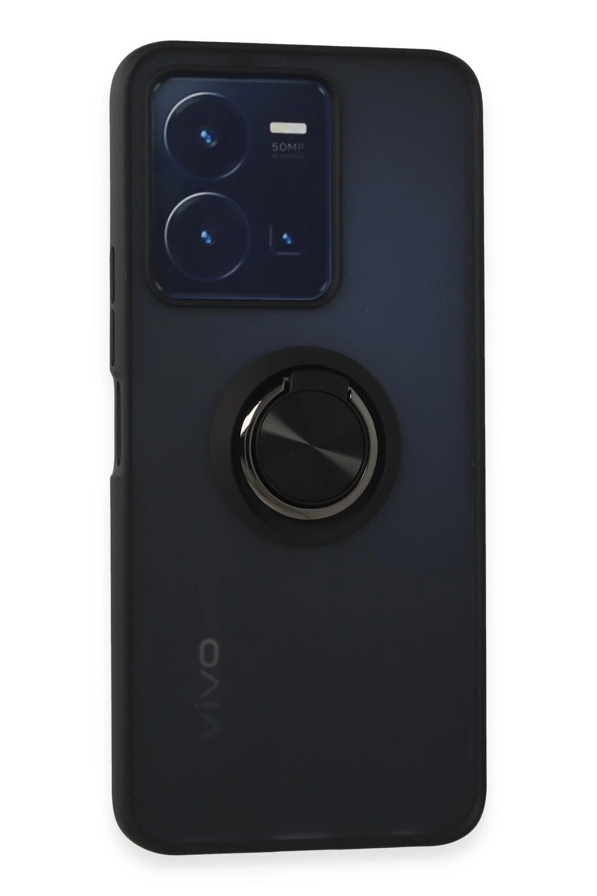 NewFace Vivo Y35 Kılıf Montreal Yüzüklü Silikon Kapak - Siyah JOJUA