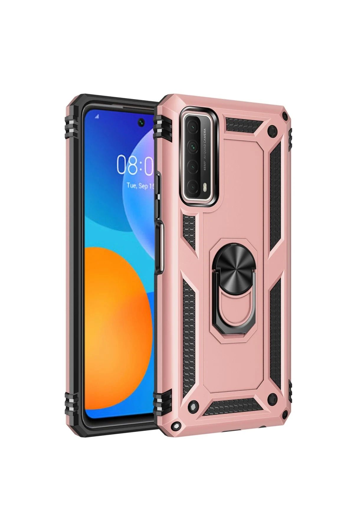 NewFace Huawei P Smart 2021 Kılıf Sofya Yüzüklü Silikon Kapak - Rose HNZRN