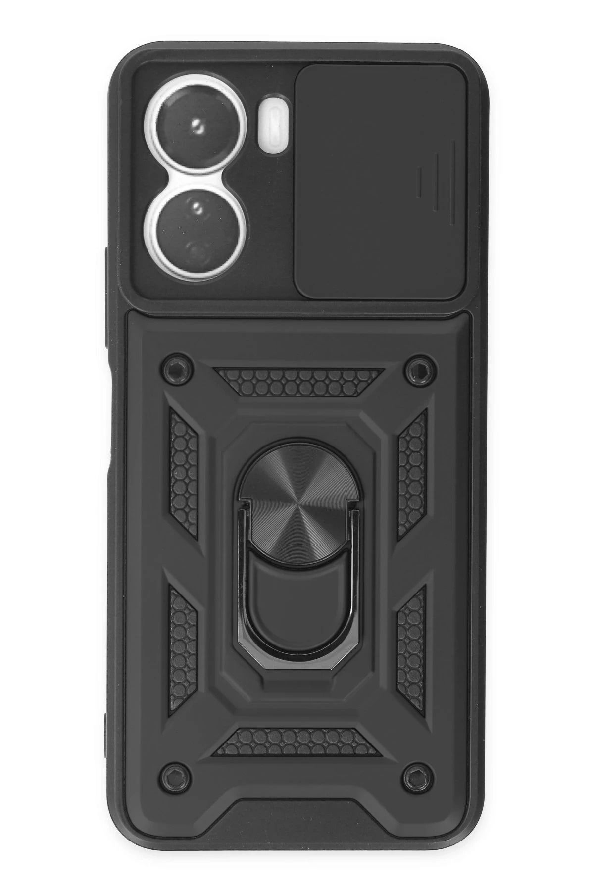 NewFace Vivo Y16 Kılıf Pars Lens Yüzüklü Silikon - Siyah NRMSA