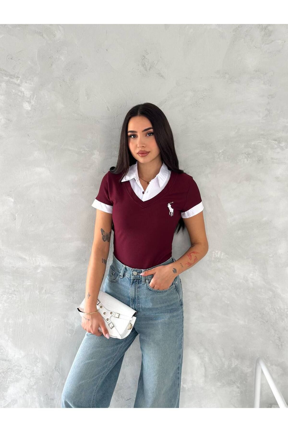 Castivo Fashion Kolej Stil Yaka Detaylı Kısa Kollu Slim Fit T-shirt