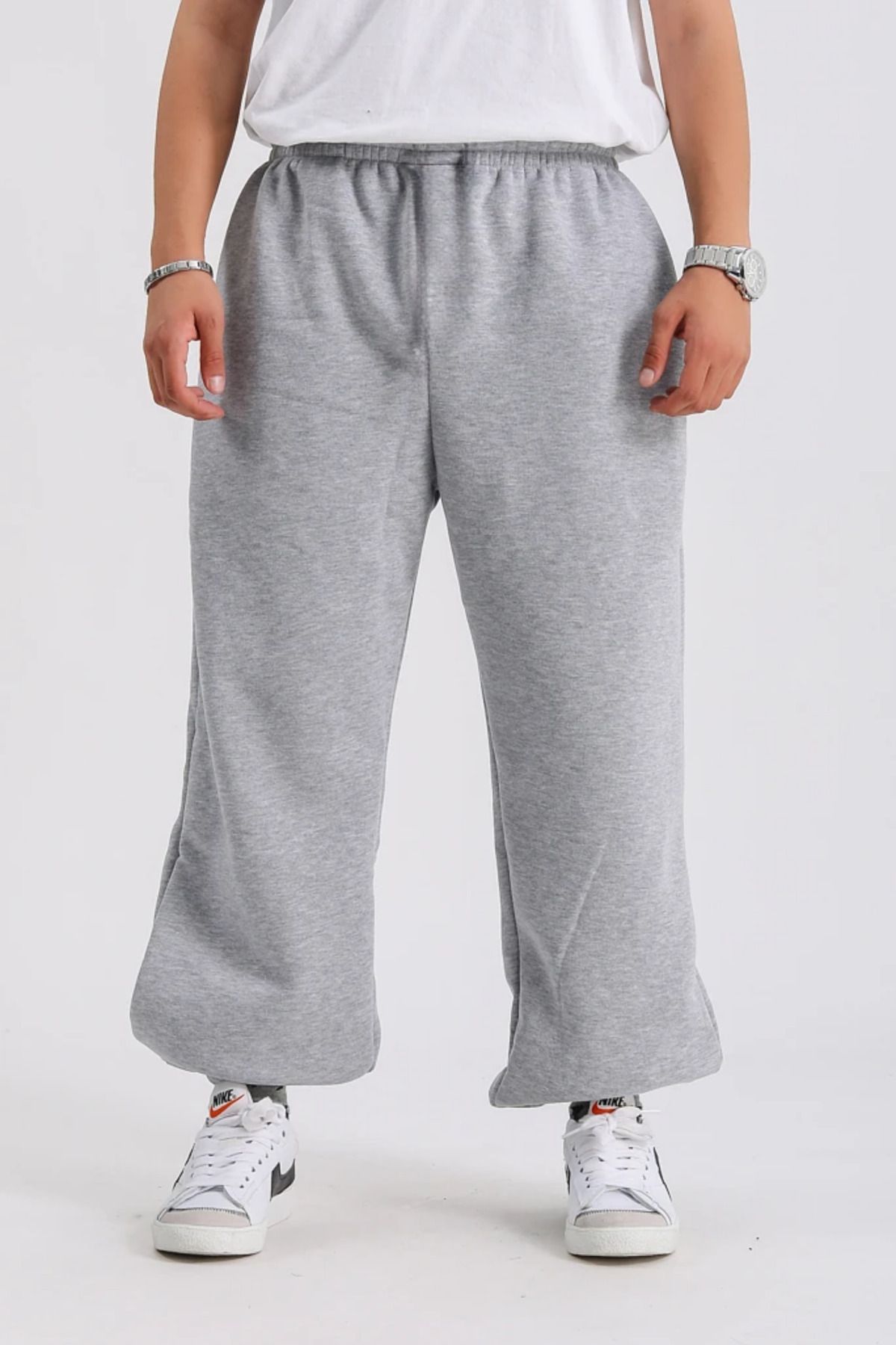 vladivosto-Plus Size 3 Thread Grey-Black Anthracite Oversize Sweatpants - Elastic Loose Fit 6