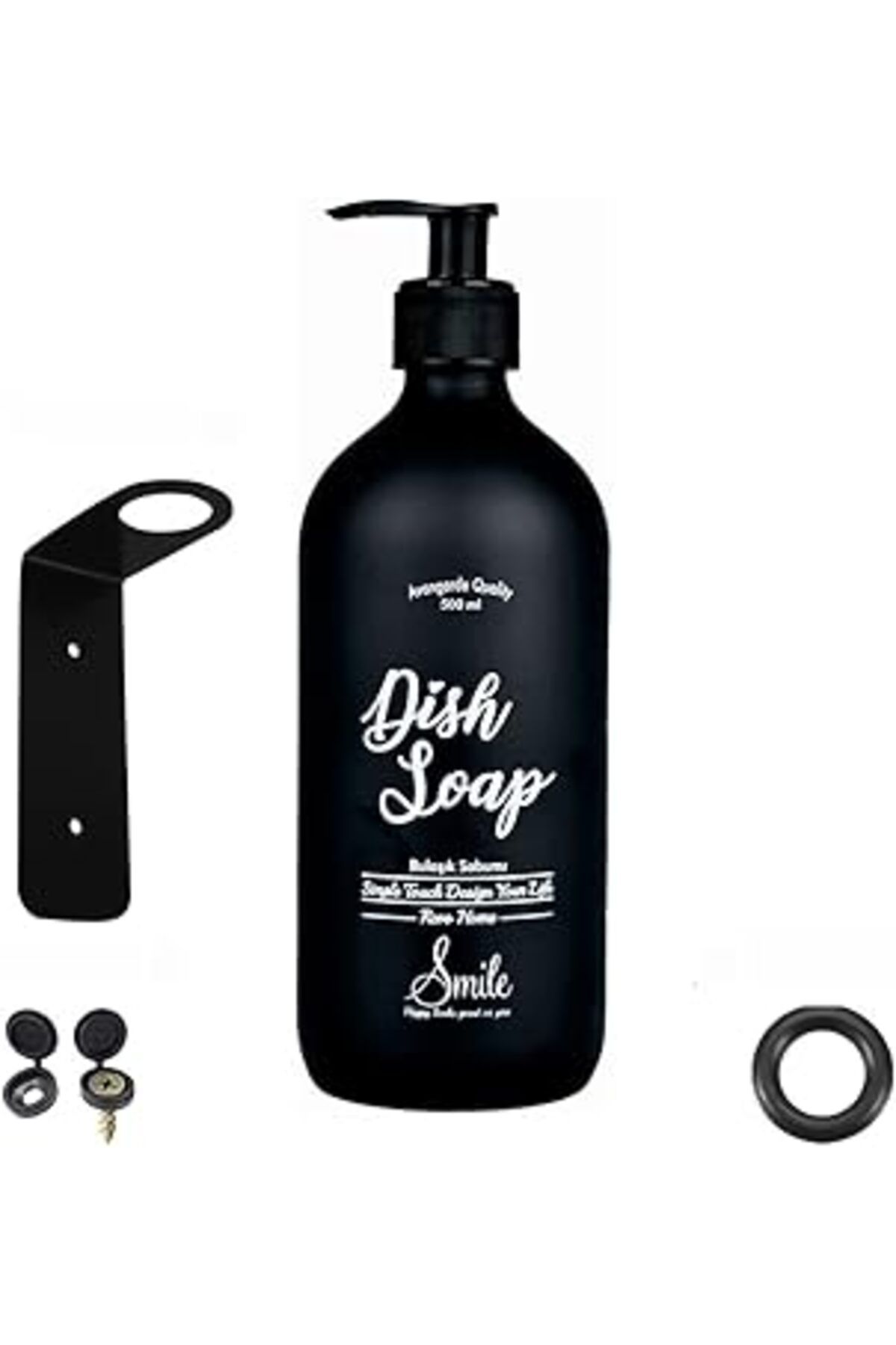 karadağsb Revo Home Duvar Askı Aparatlı Siyah Cam Bulaşık Deterjanı Şişesi – 500 Ml (Dish Soap)
