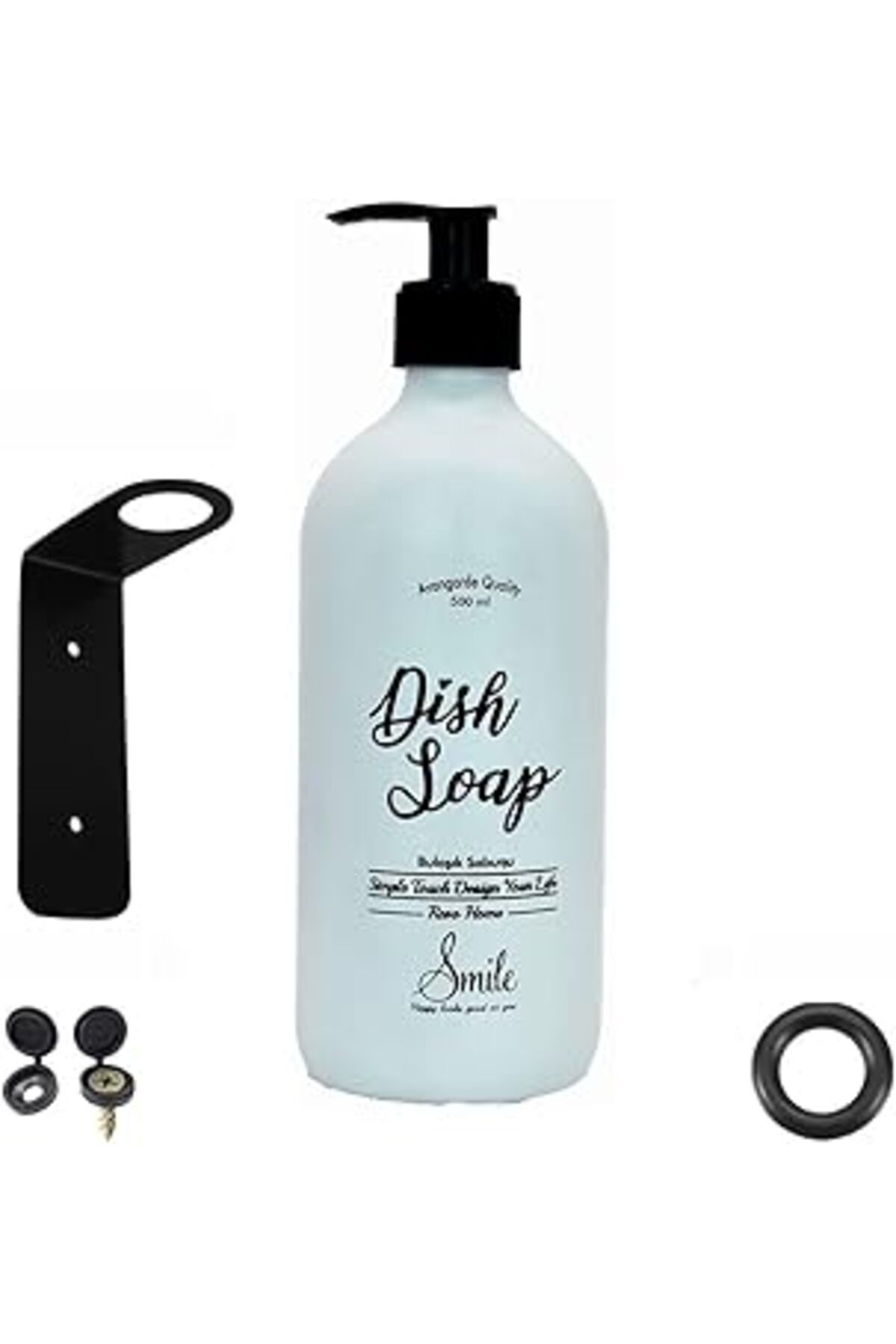 karadağsb Revo Home Duvar Askı Aparatlı Beyaz Cam Bulaşık Deterjanı Şişesi – 500 Ml (Dish Soap)