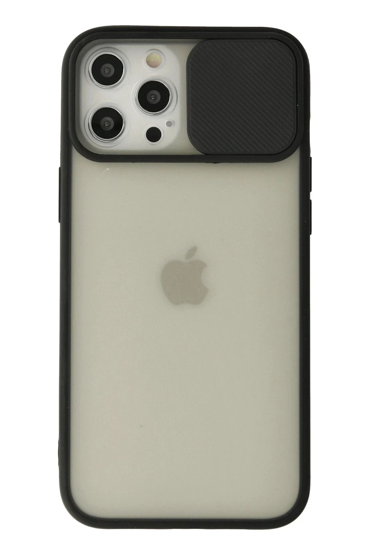 NewFace iPhone 12 Pro Max Kılıf Palm Buzlu Kamera Sürgülü Silikon - Siyah FERRG