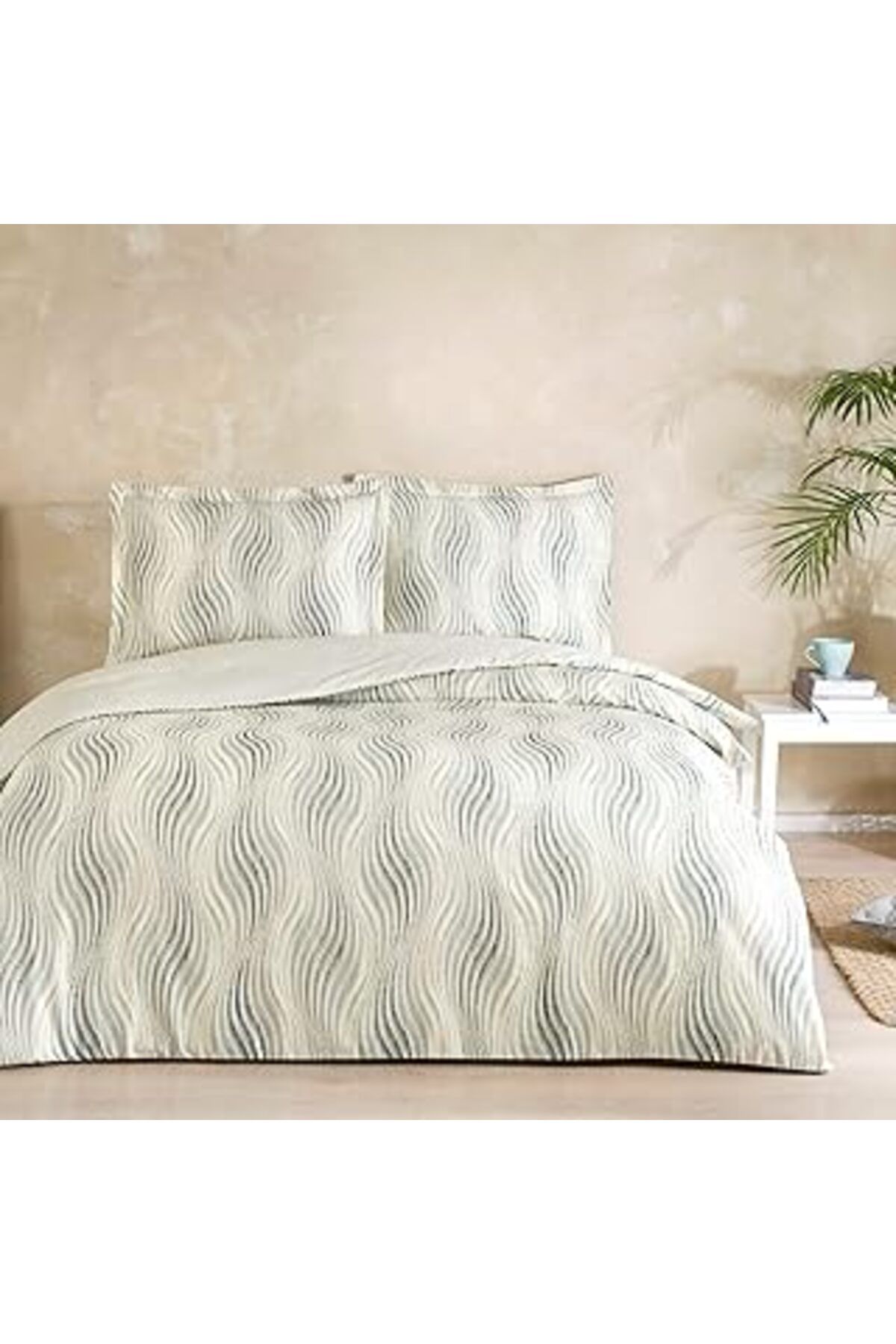 DENİZBİLİŞİM Montana Desenli%100 Pamuk Saten Nevresim Takımı, Bej, Çift Kişilik (Nevresim: 200X220 Cm/Çarşaf