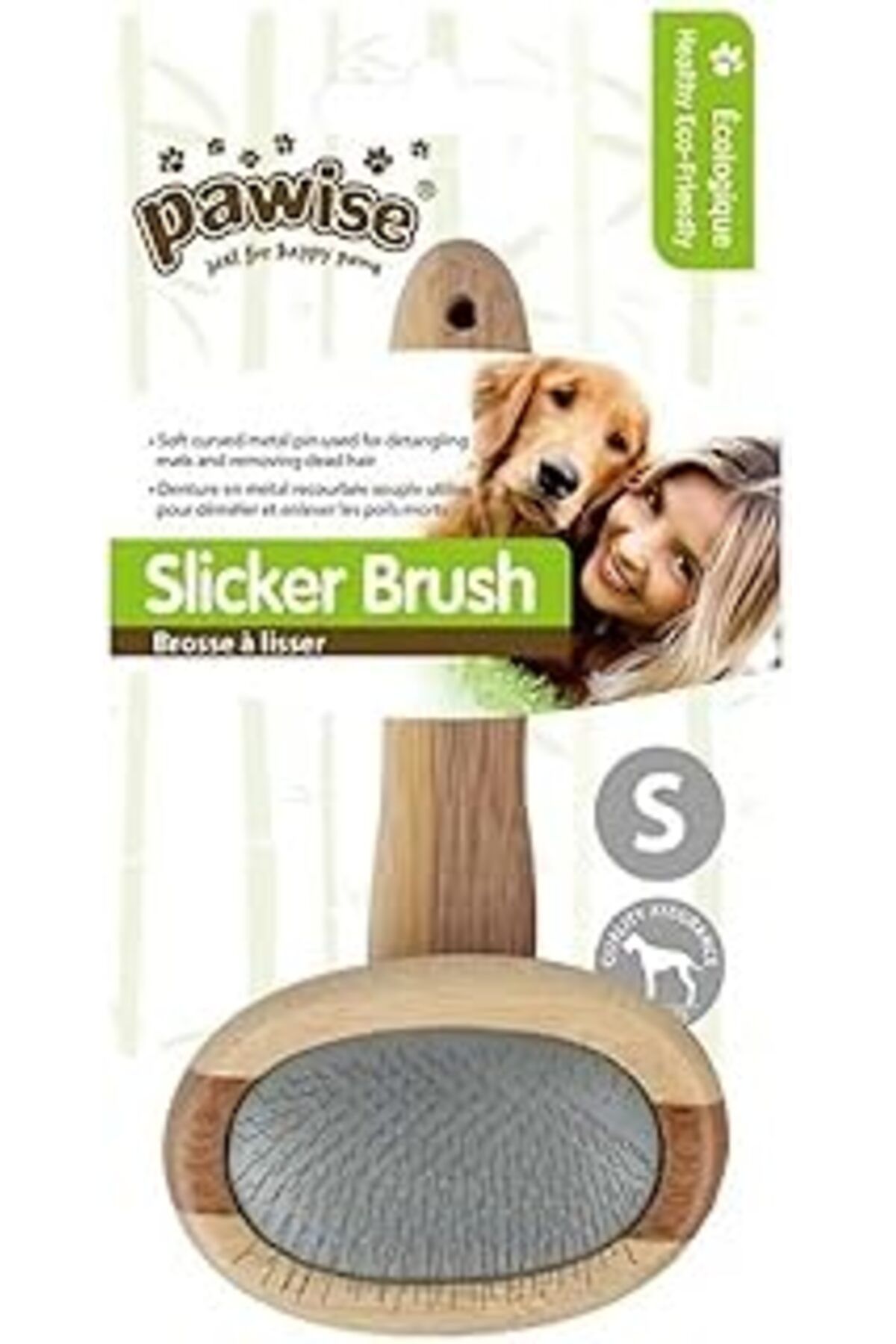 Mu Art Ahşap Pawise Ahşap Tutma Saplı Oval Kedi Ve Köpek Tarama Fırçası Small