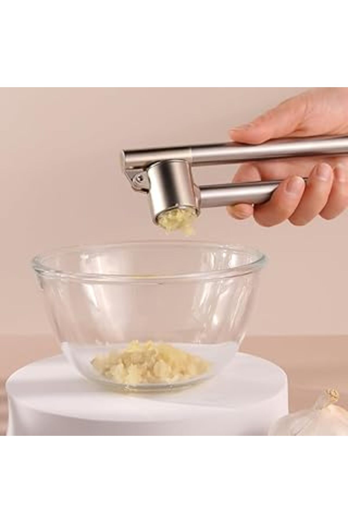 Mu Art Ahşap Baker Home Sarımsak Ezici, Paslanmaz Çelik, Gümüş, 18 X 5 X 3 Cm