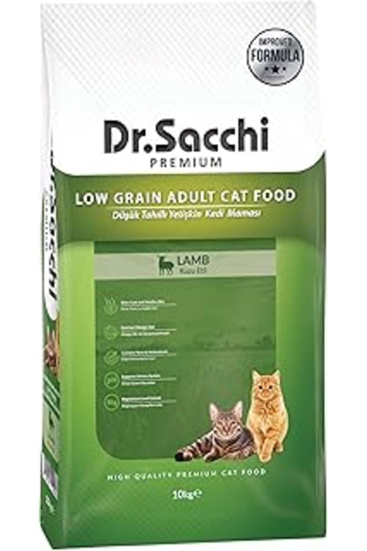 karadağsb Dr.Sacchi Düşük Tahıllı Kuzu Etli Yetişkin Kedi Maması 10Kg