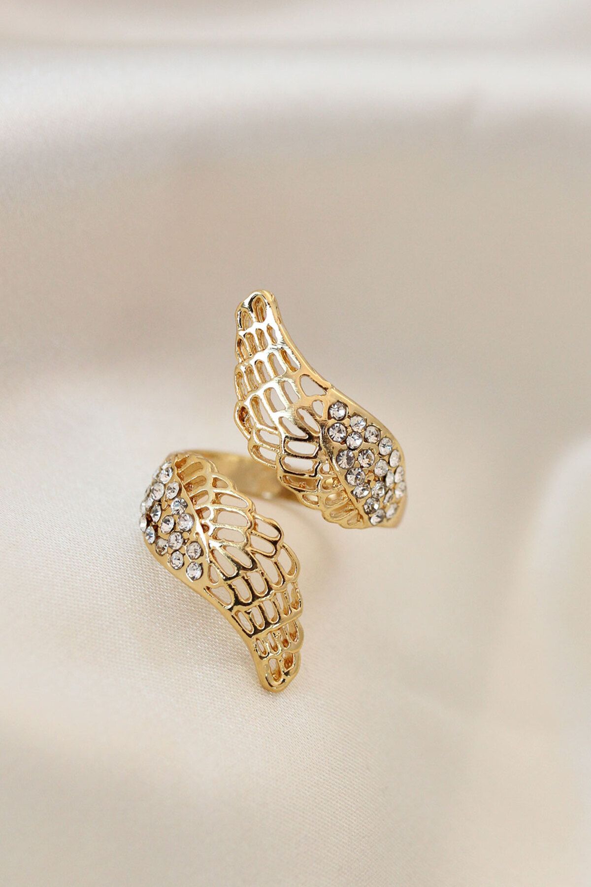 MMB Boutique Ayarlamalı Gold Renk Metal Zirkon Taşlı Kanat Yüzük