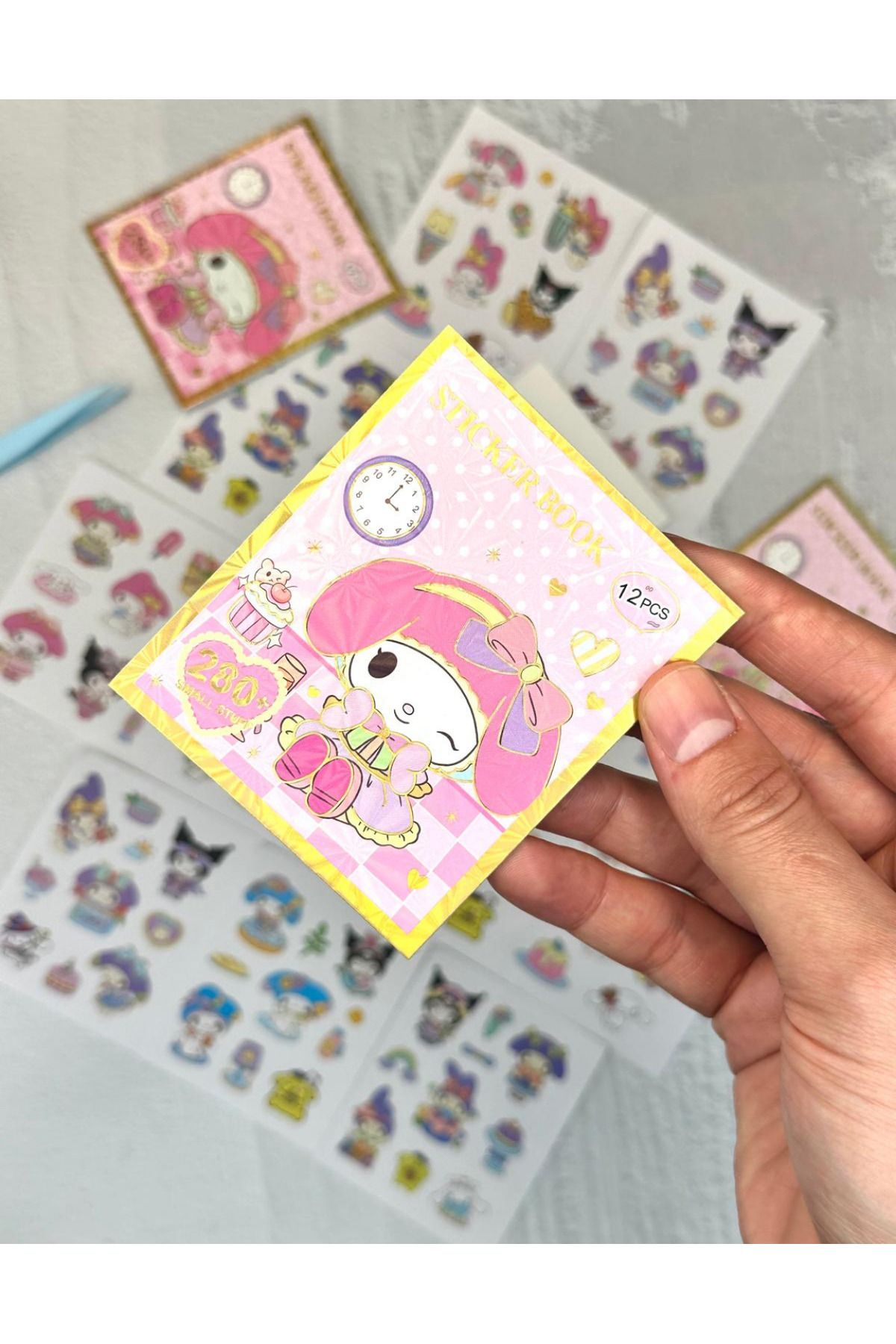 ZeCo Collection Sevimli Sanrio Karakterli My Melodi Desenli 12 Yaprak Mini Defter Sticker Pembe Renk