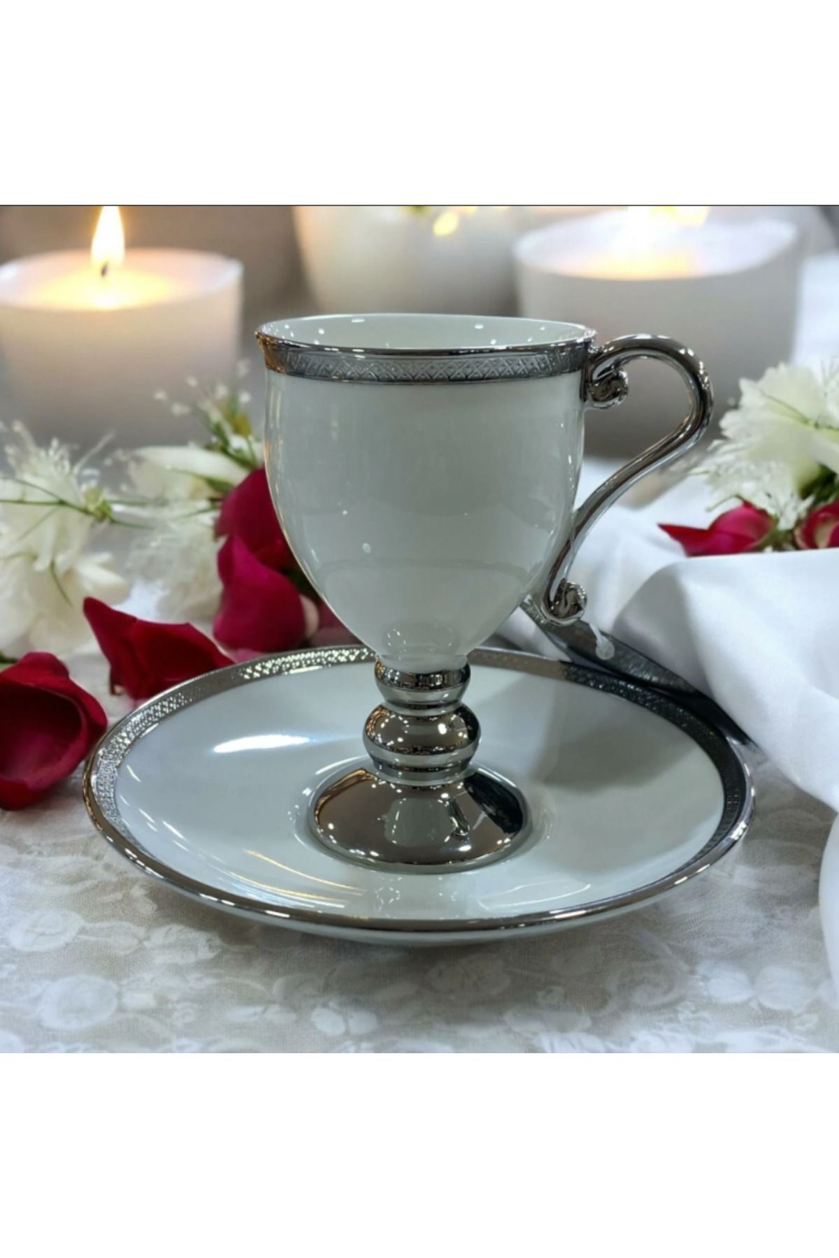 şirin eşyalarım Prune Silver 6 Kişilik Porselen Türk Kahvesi Fincan Takımı