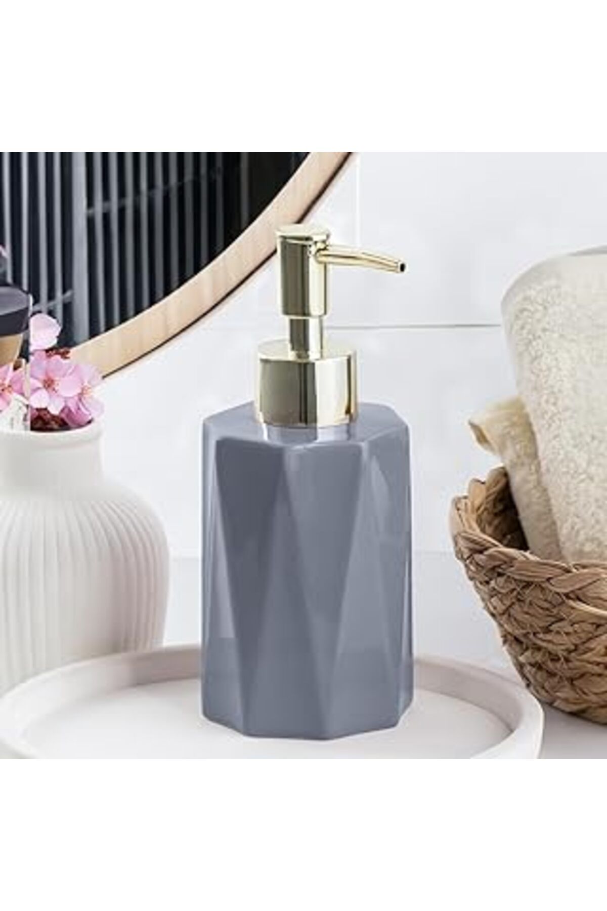Mu Art Ahşap Porsima 3205 Seramik Sıvı Sabunluk - Tezgah Üstü Banyo Mutfak Lavabo Sabunluğu - 250 Cc Antrasit