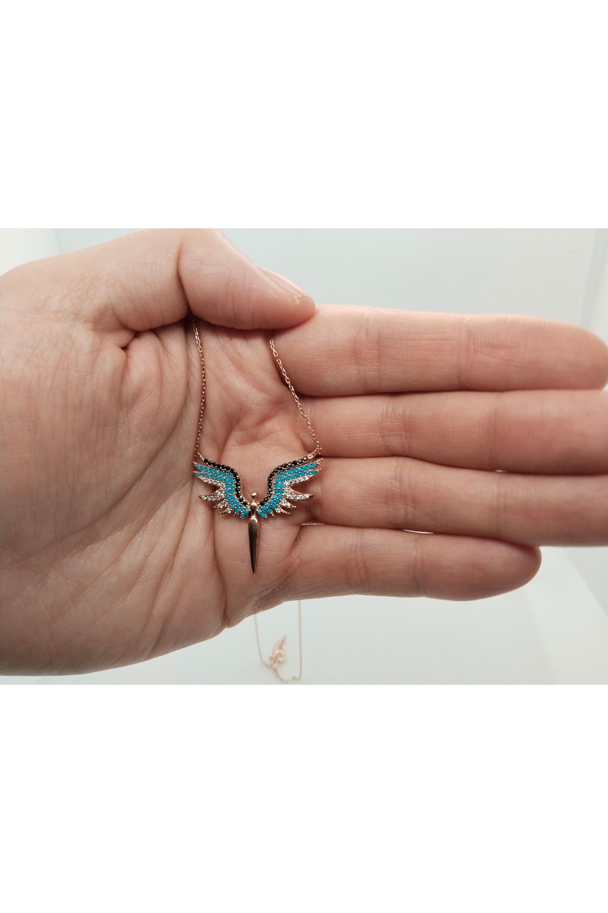 MehVa Silver 925 ayar gümüş rose kaplama Mikail meleği kadın kolyesi