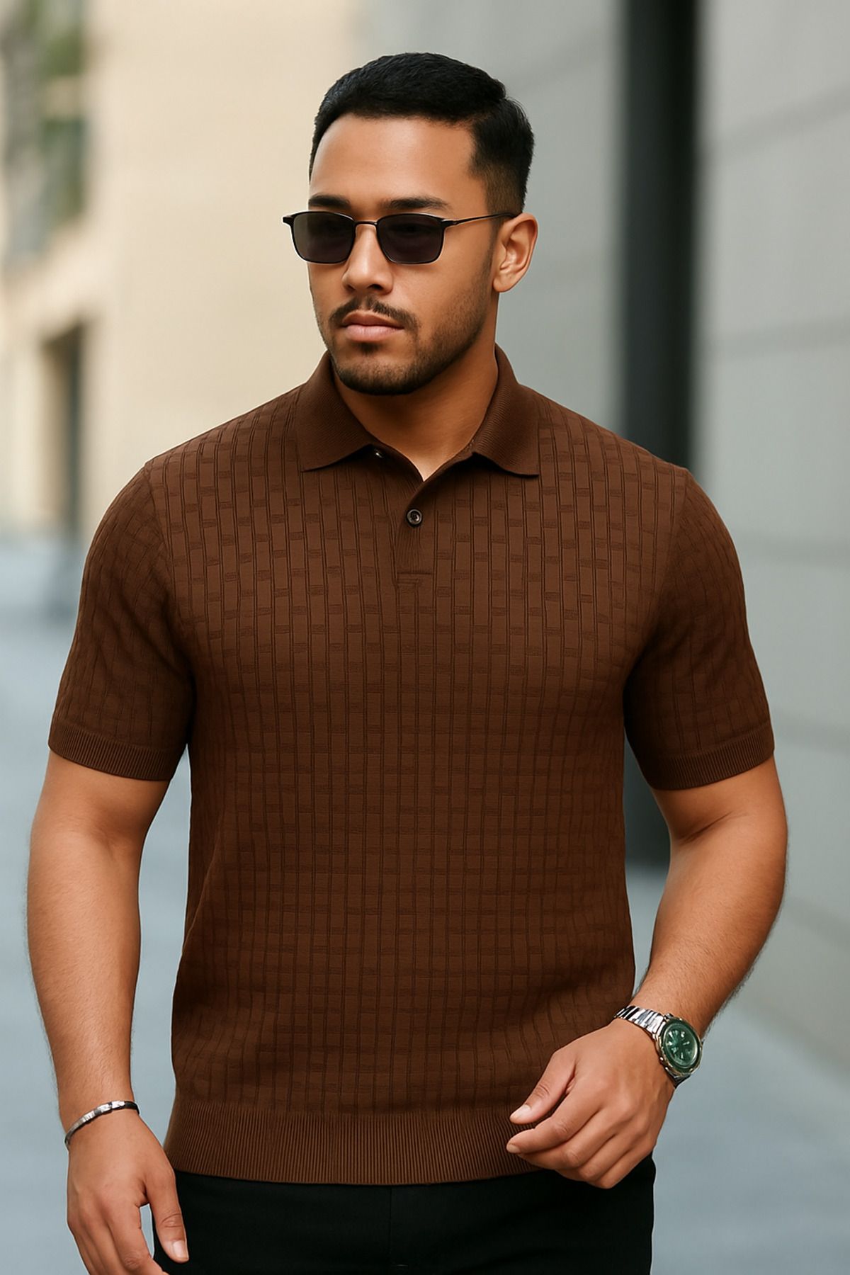 Liberto Erkek Dokulu Polo Yaka Triko Tişört – Modern Fit Tasarım