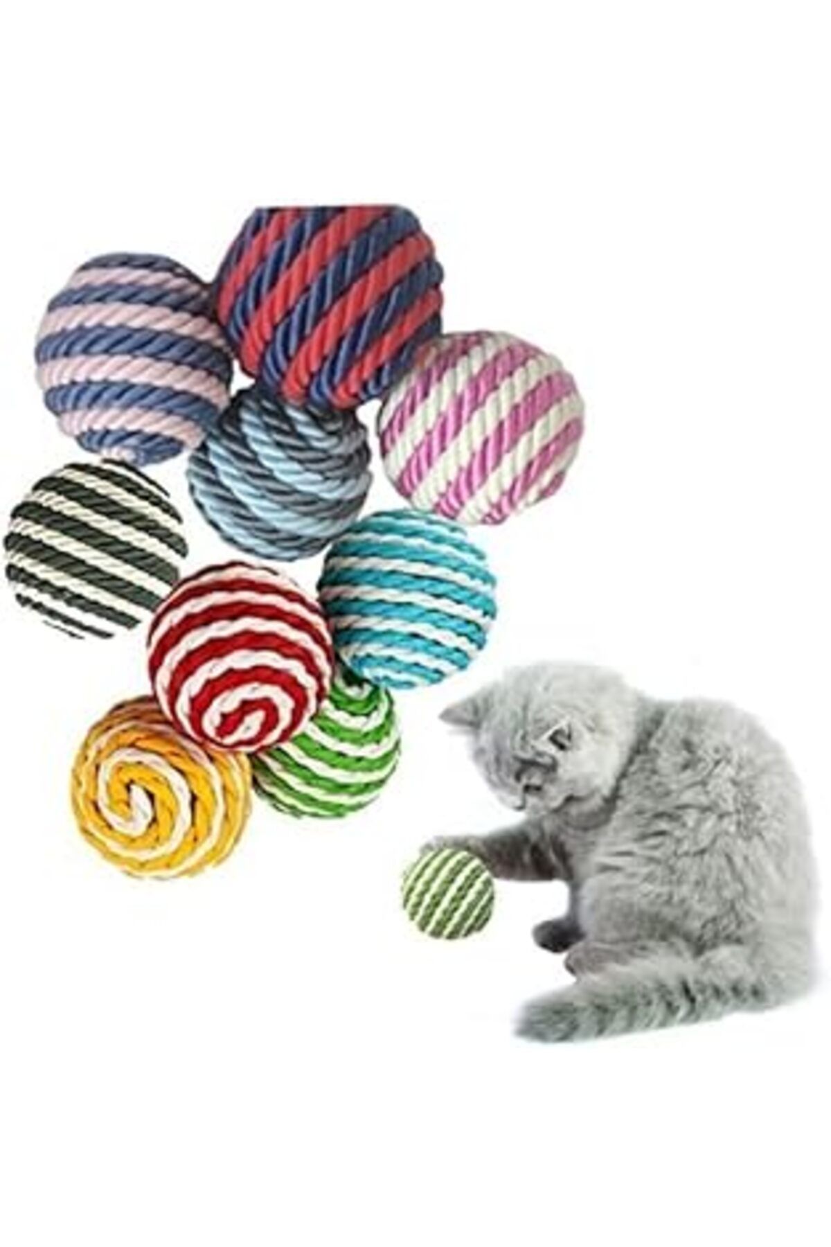 karadağsb Tineke Ip Sarma Renkli Kedi Oyun Topu 4 Cm (5 Adet) Kedi Oyuncağı
